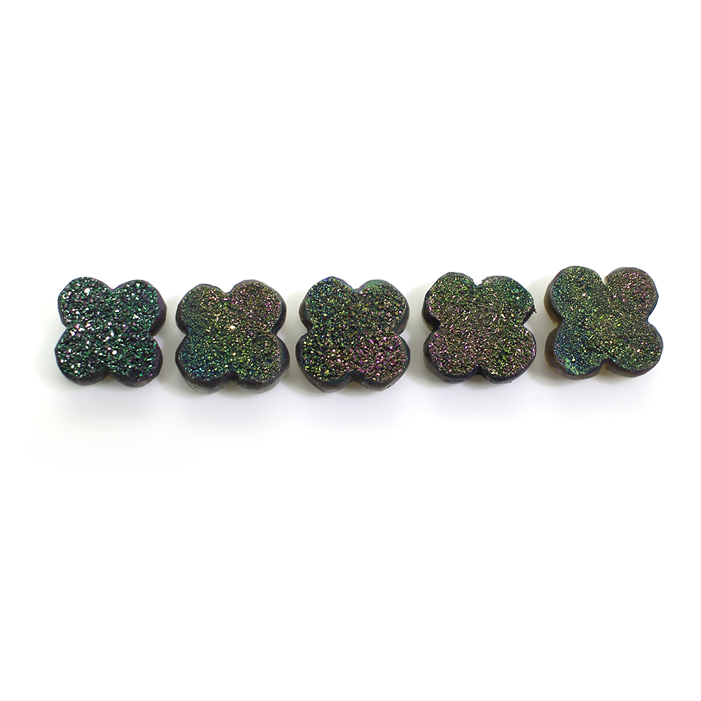 5 Pcs Titanium Druzy 12x12mm Clover 2290 Cts