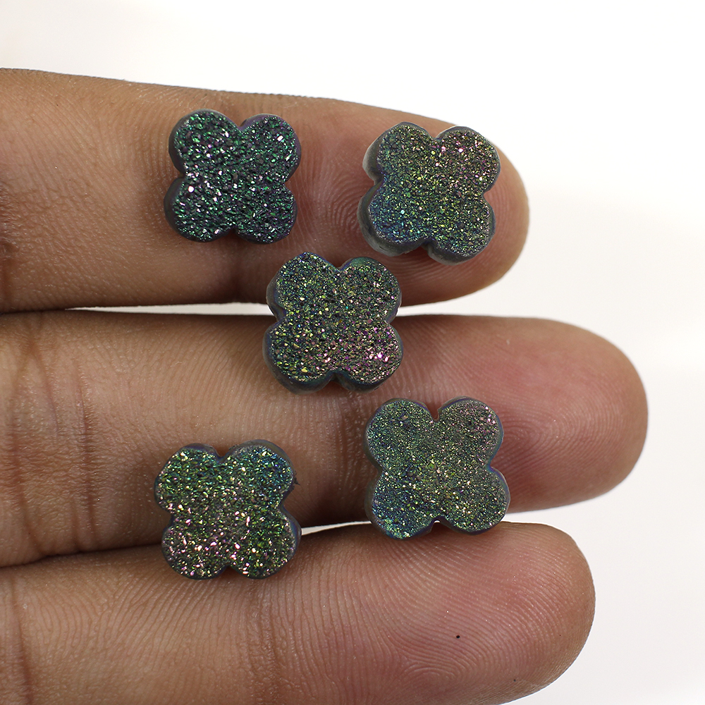 5 Pcs Titanium Druzy 12x12mm Clover 2290 Cts