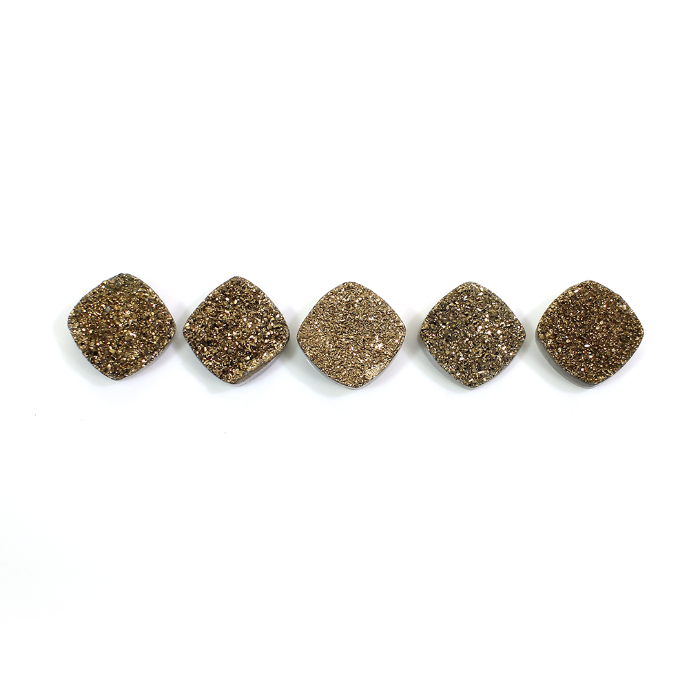 5 Pcs Golden Druzy 10x10mm Cushion 18 Cts