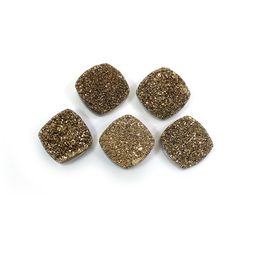 5 Pcs Golden Druzy 10x10mm Cushion 18 Cts