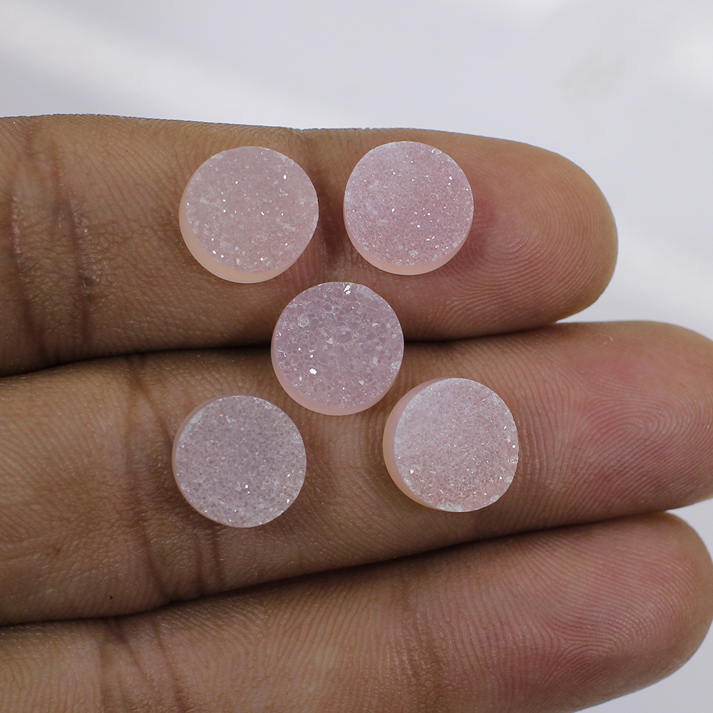 5 Pcs Pink Druzy 10mm Round 1710 Cts