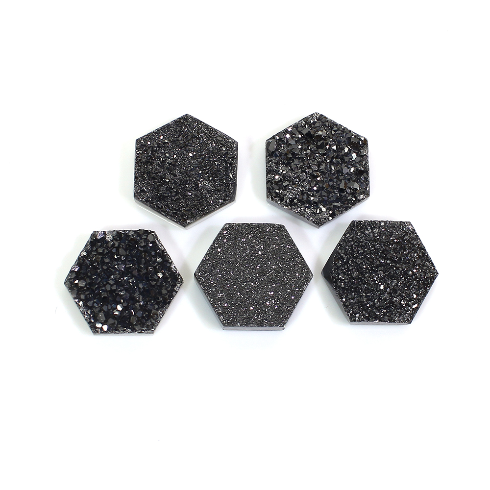 5 Pcs Black Coated Druzy 12x12mm Hexagon 2660 Cts