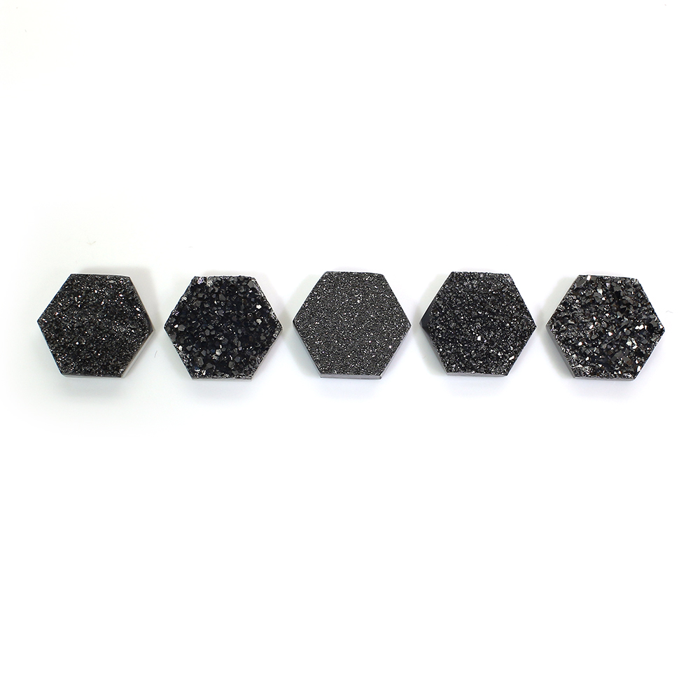 5 Pcs Black Coated Druzy 12x12mm Hexagon 2660 Cts