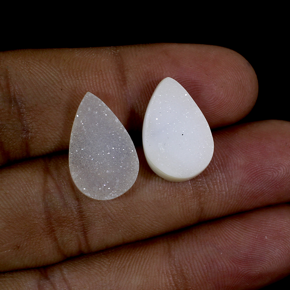 1 Pair White Druzy 18x12mm Pear 1460 Cts