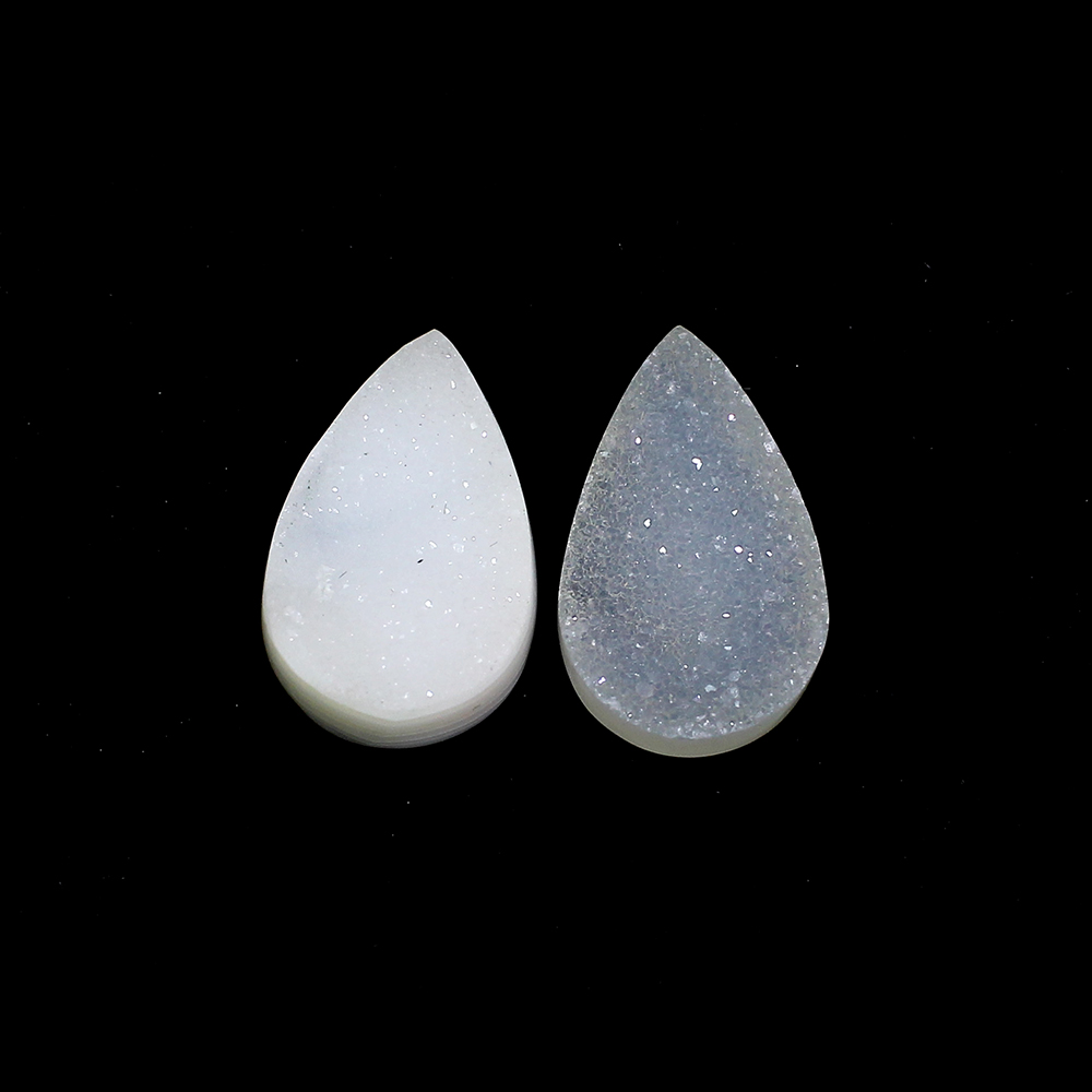 1 Pair White Druzy 18x12mm Pear 1460 Cts