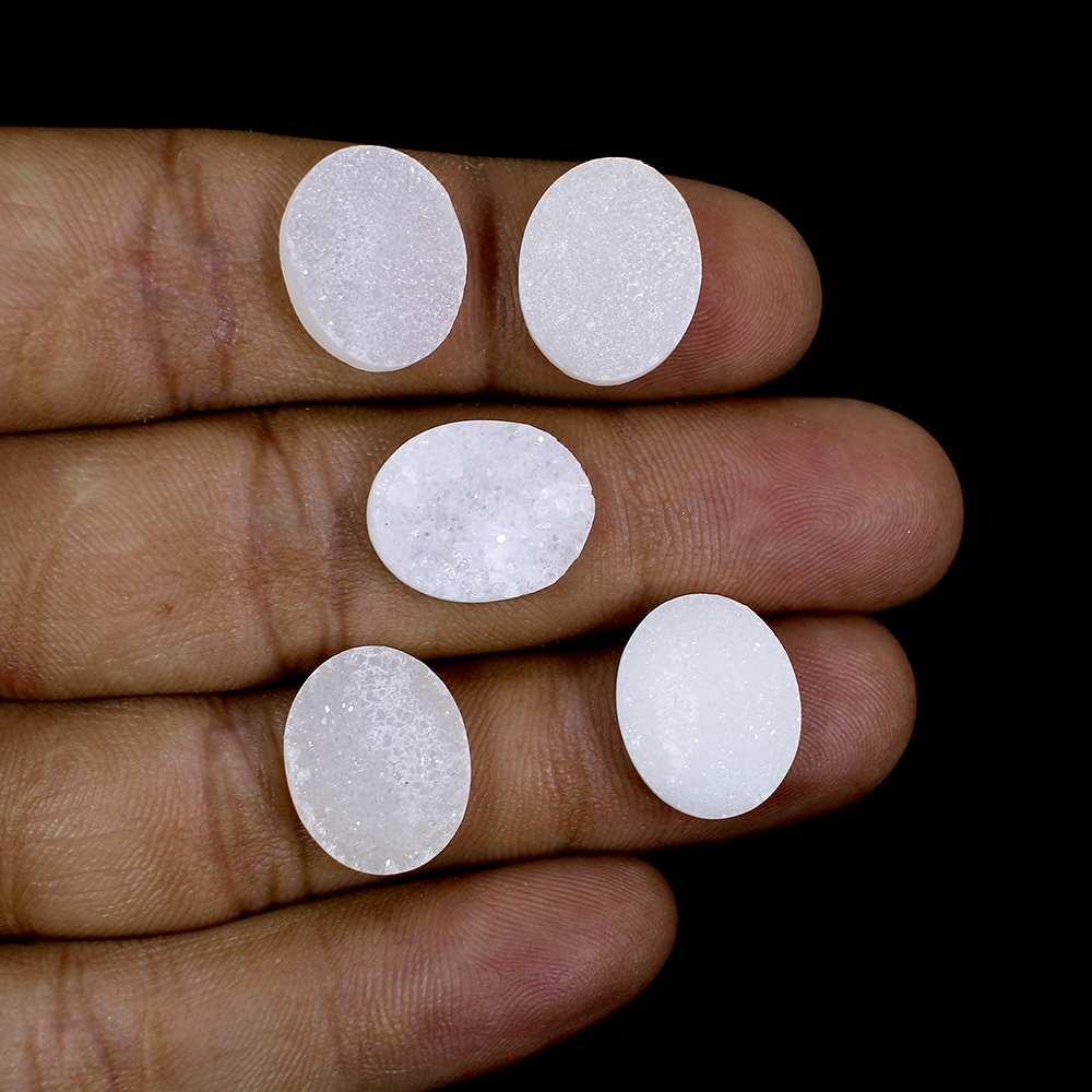 5 Pcs White Druzy 15x12mm Oval 3075 Cts