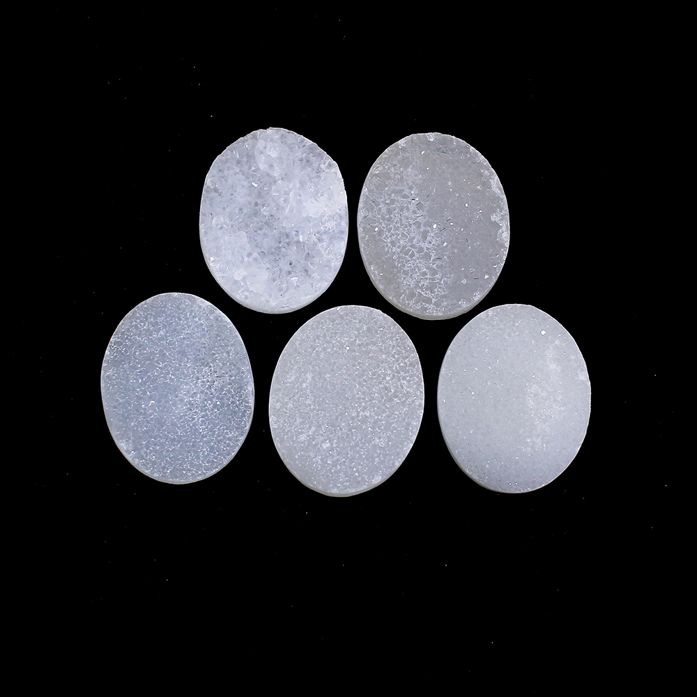 5 Pcs White Druzy 15x12mm Oval 3075 Cts