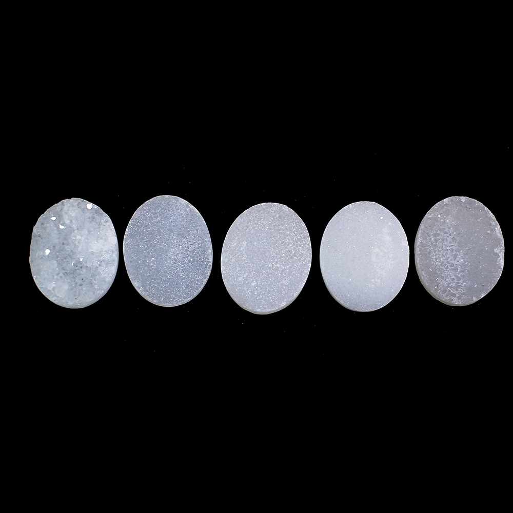 5 Pcs White Druzy 15x12mm Oval 3075 Cts