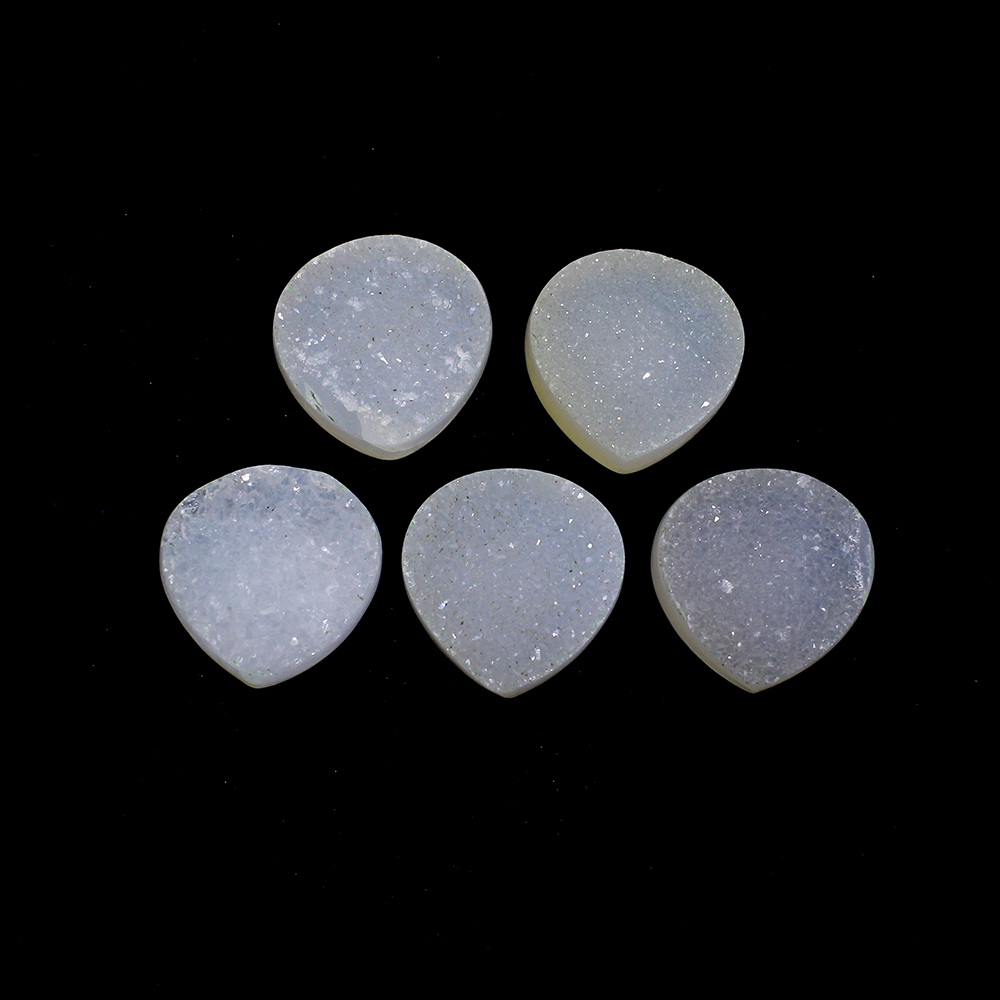5 Pcs White Druzy 14x14mm Heart 40 Cts