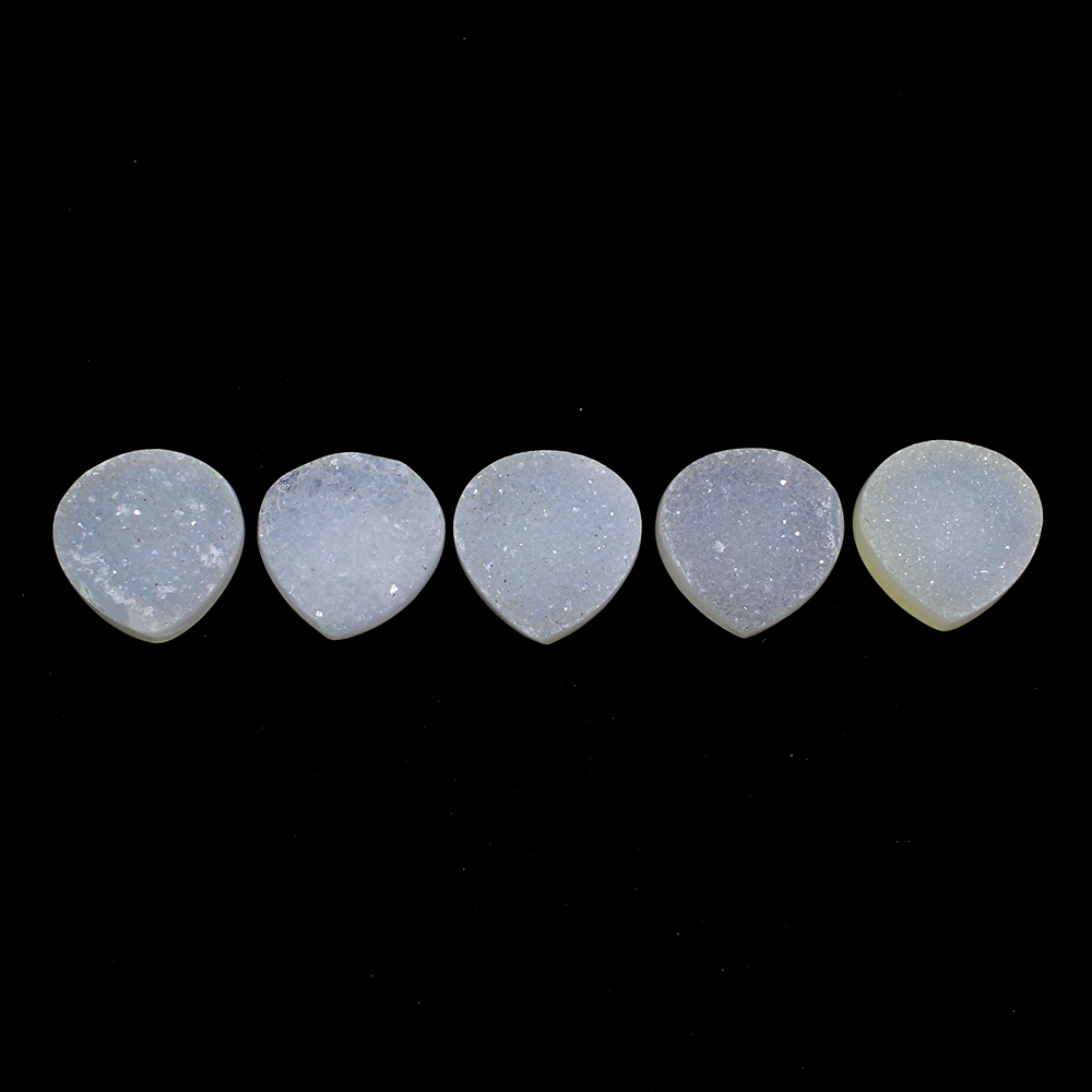 5 Pcs White Druzy 14x14mm Heart 40 Cts