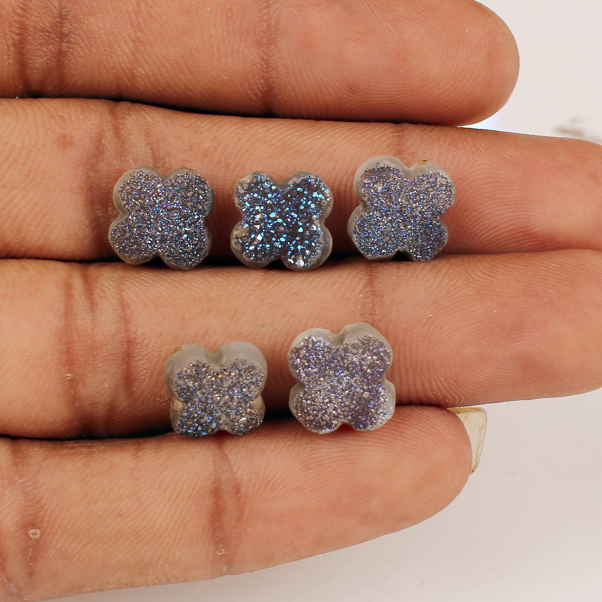 5 Pcs Coated Druzy 11x11mm Clover 2325 Cts