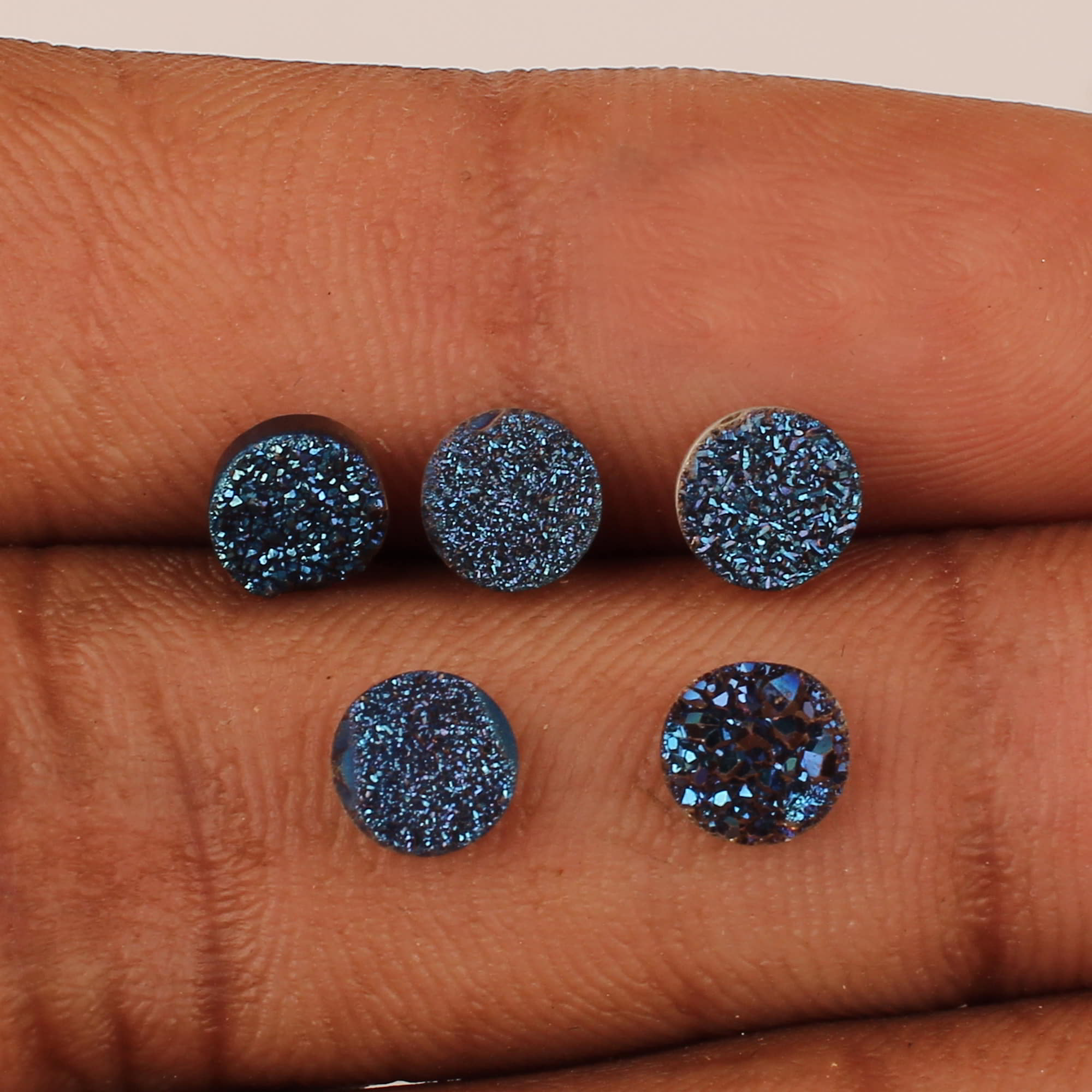 5 Pcs Blue Coated Druzy 6mm Round 415 Cts