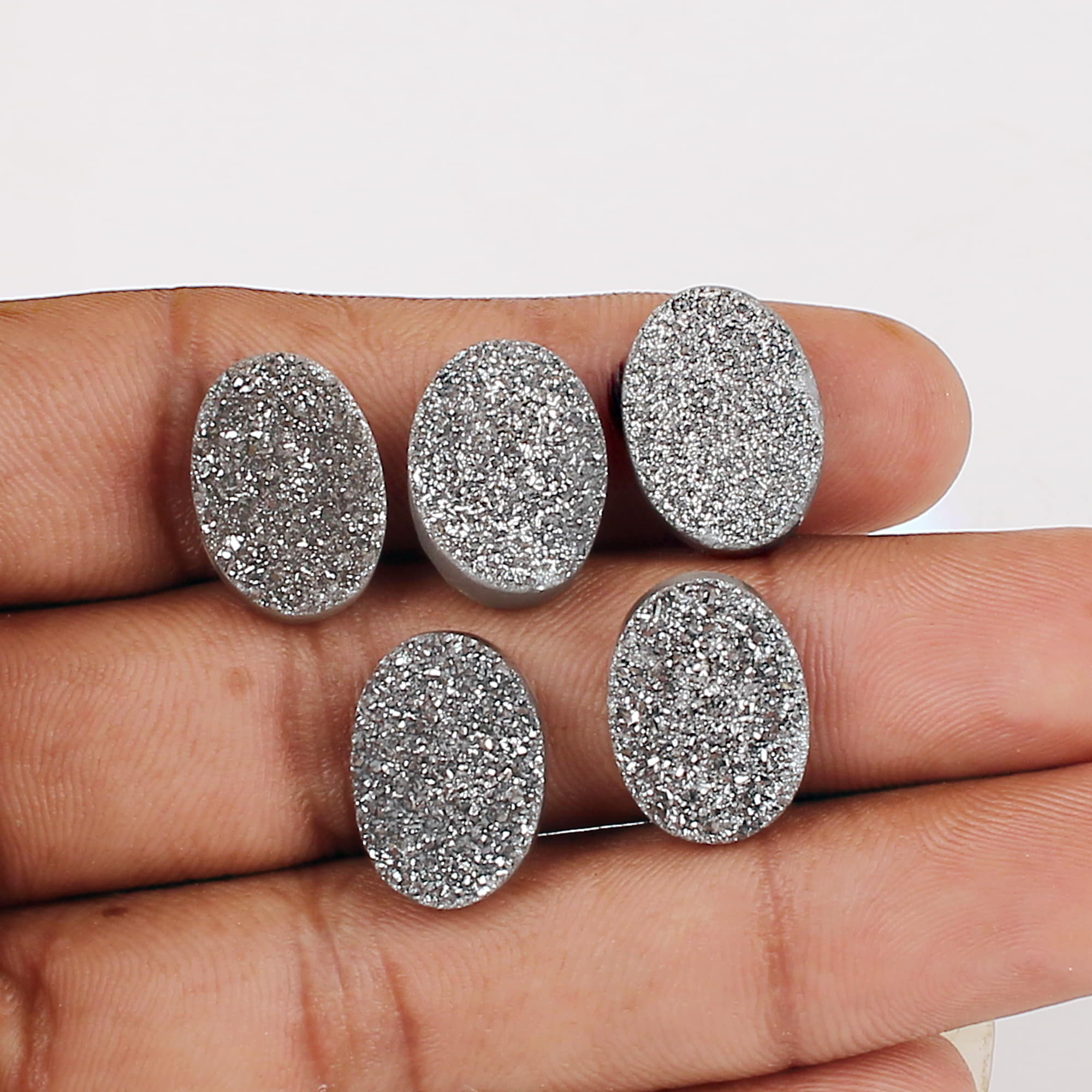 5 Pcs Silver Coated Druzy 18x13mm Oval 5460 Cts