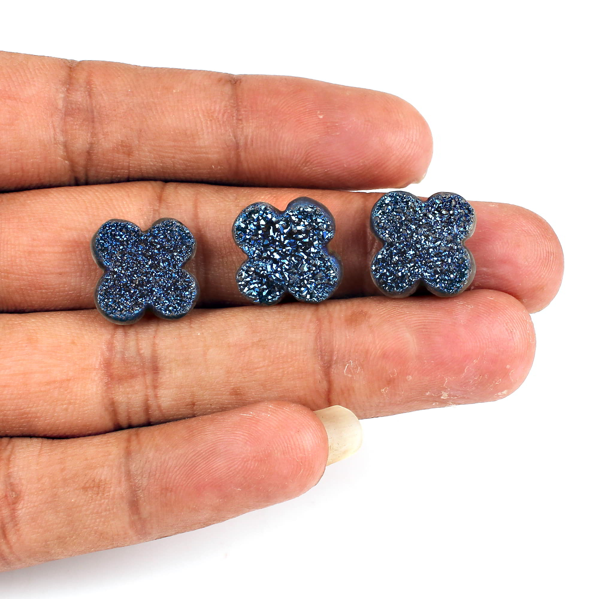 3 Pcs Coated Druzy 16x16mm Clover 2345 Cts