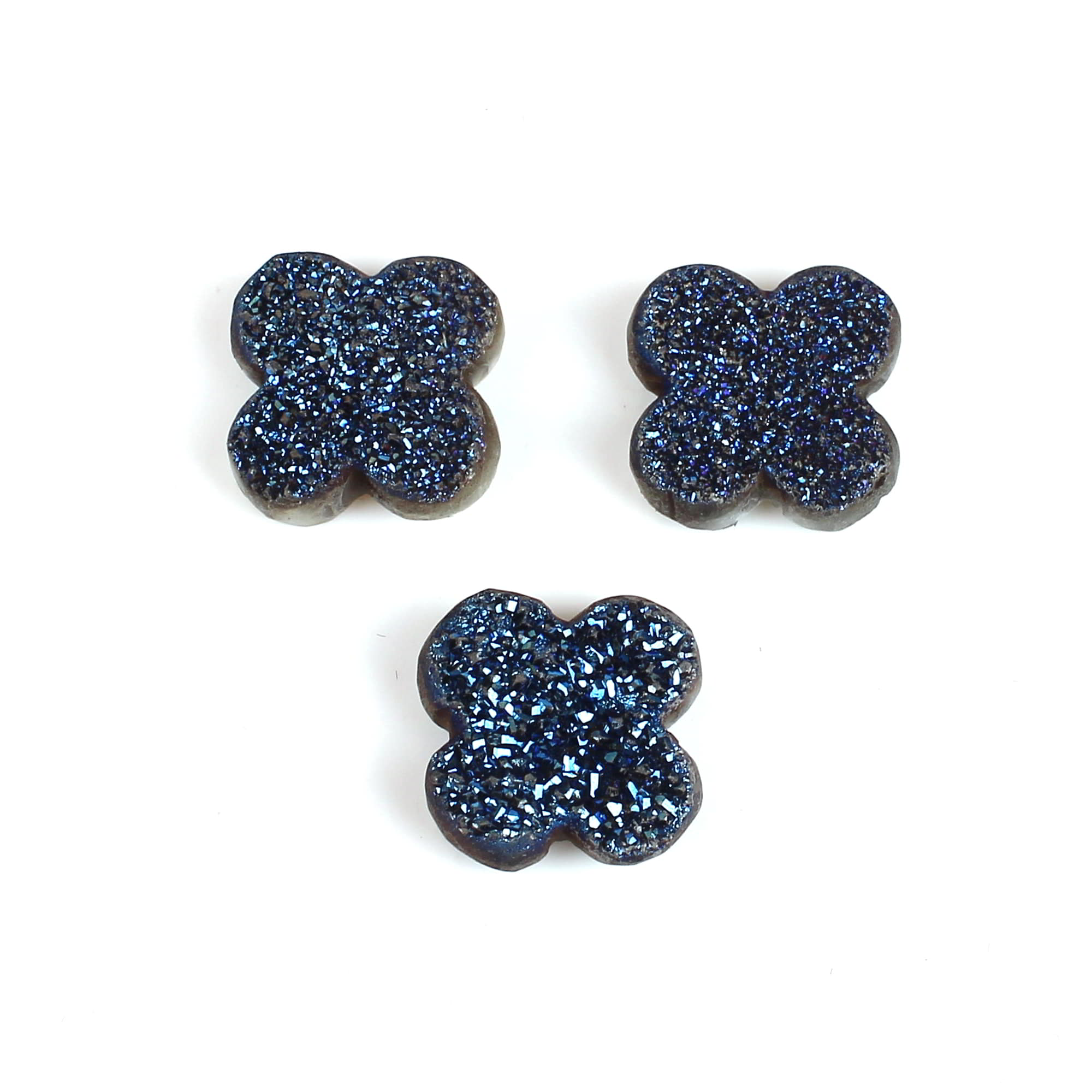 3 Pcs Coated Druzy 16x16mm Clover 2345 Cts