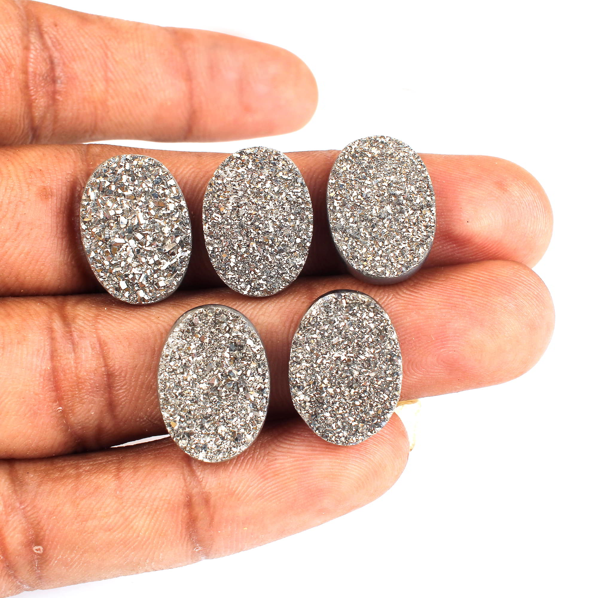 5 Pcs Silver Coated Druzy 18x13mm Oval 4605 Cts