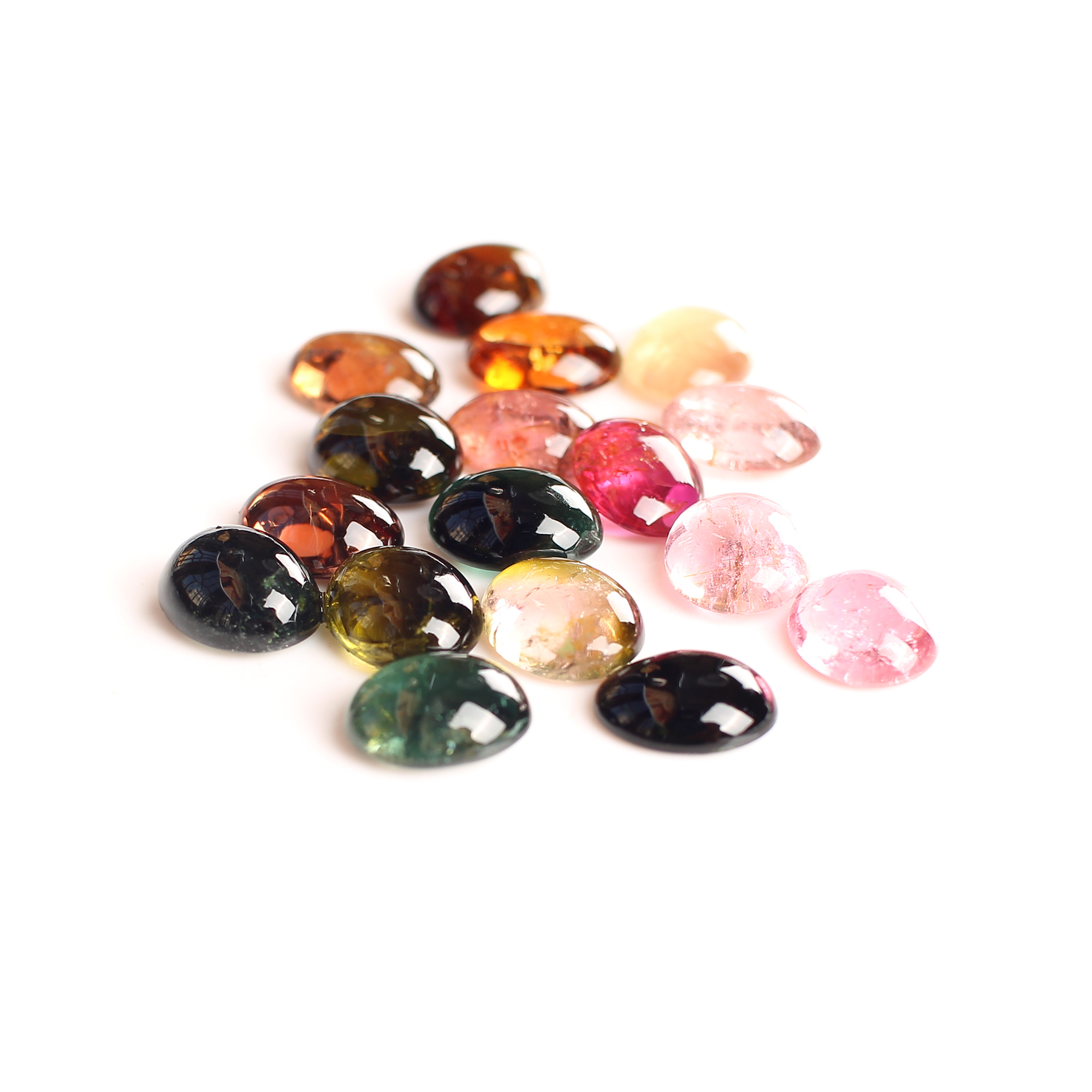 17 Pcs Natural Multi Tourmaline 10x8mm Oval Cabochon 45 Cts