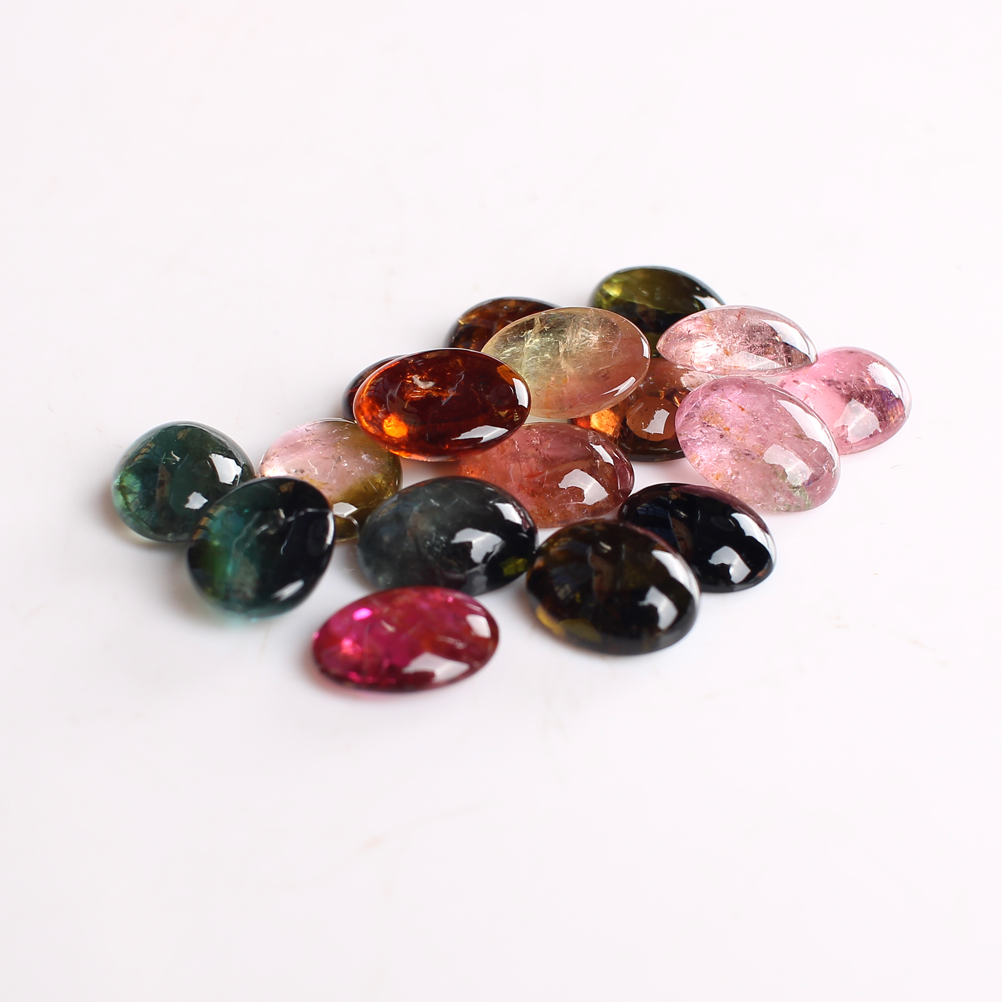 17 Pcs Natural Multi Tourmaline 10x8mm Oval Cabochon 45 Cts