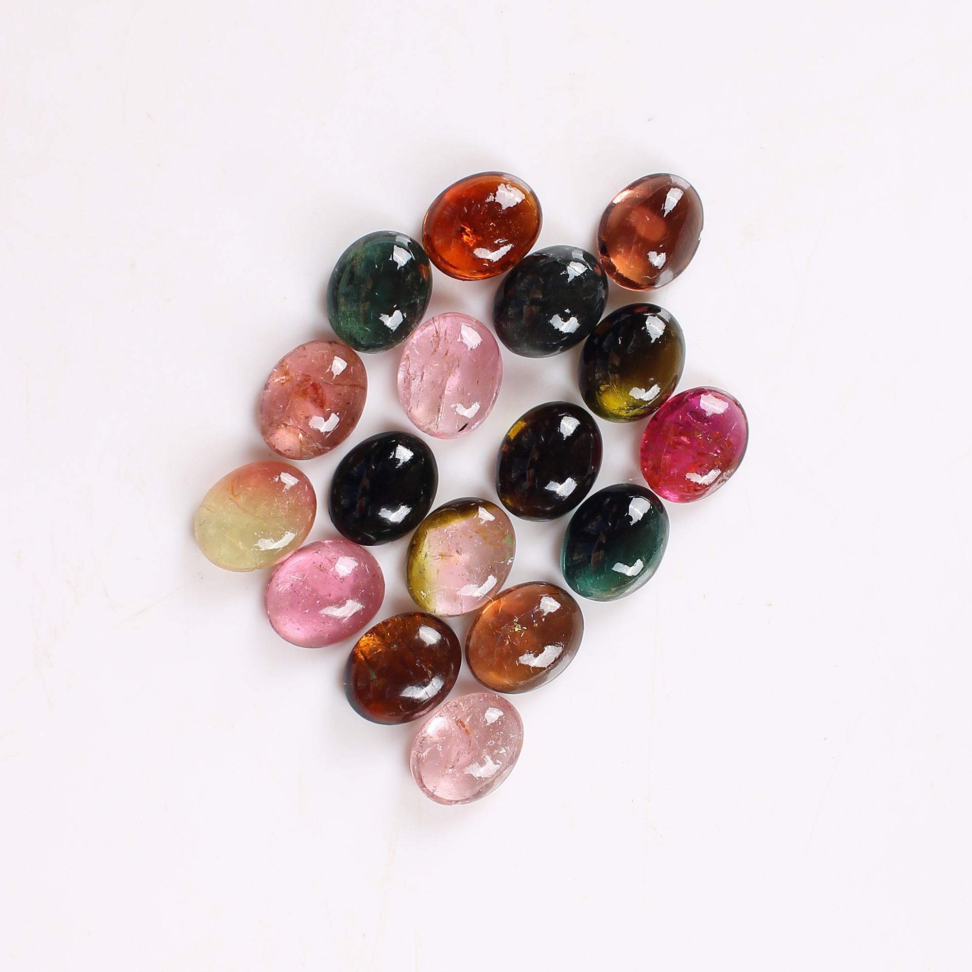 17 Pcs Natural Multi Tourmaline 10x8mm Oval Cabochon 45 Cts