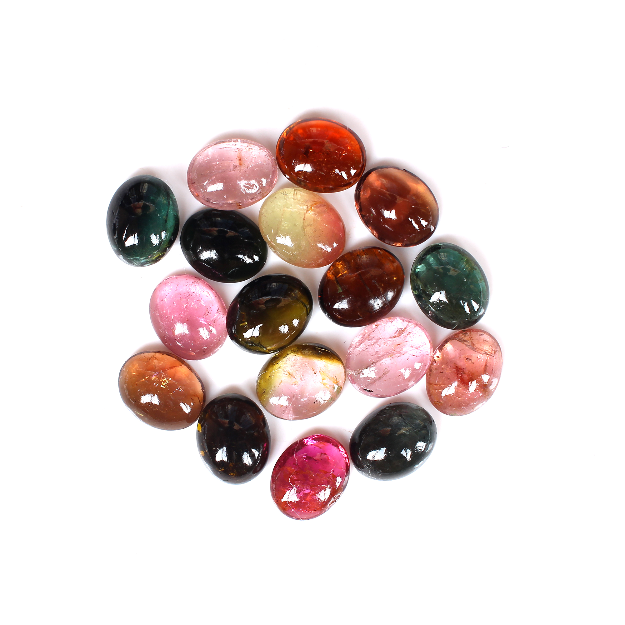 17 Pcs Natural Multi Tourmaline 10x8mm Oval Cabochon 45 Cts