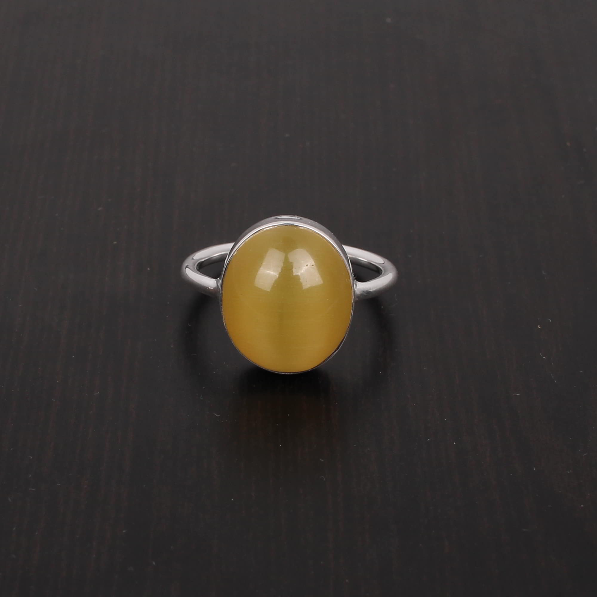 Yellow Chrysoberyl Cats Eye 15X13mm Round Cab 925 Sterling Silver Ring