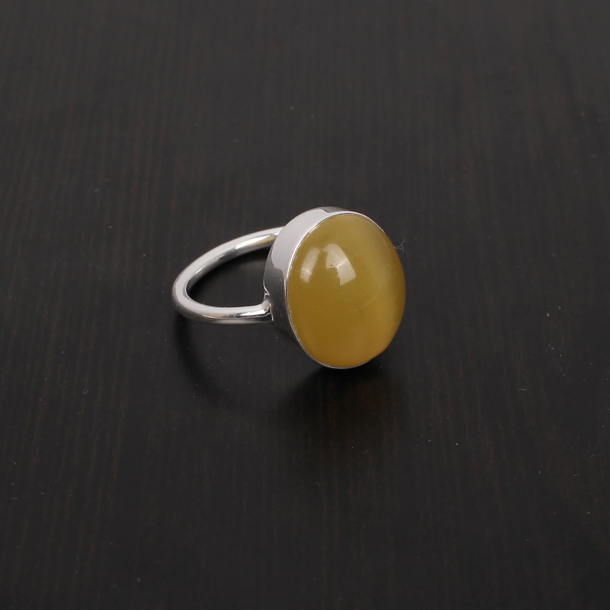 Yellow Chrysoberyl Cats Eye 15X13mm Round Cab 925 Sterling Silver Ring
