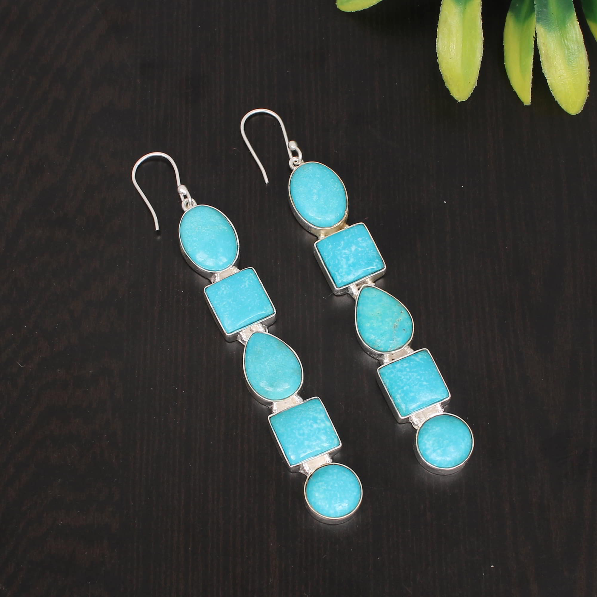 Natural Turquoise Hanging Earrings