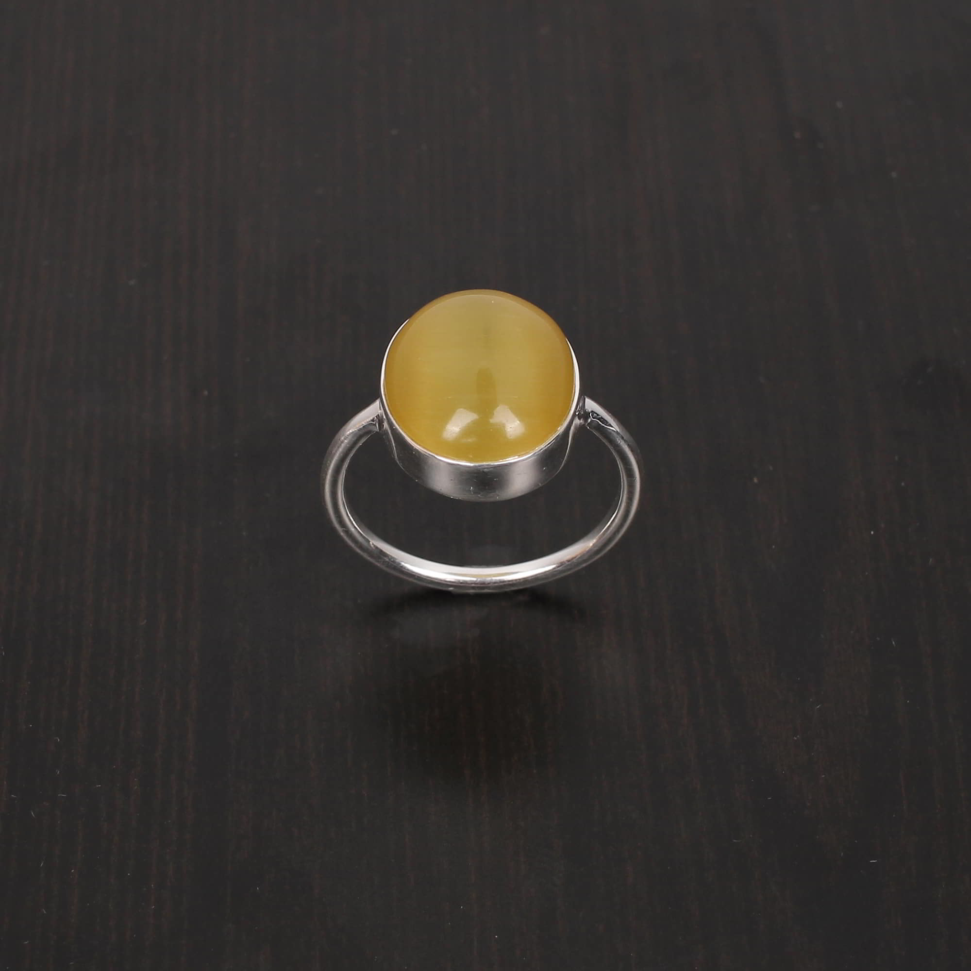 Yellow Chrysoberyl Cats Eye 15X13mm Round Cab 925 Sterling Silver Ring
