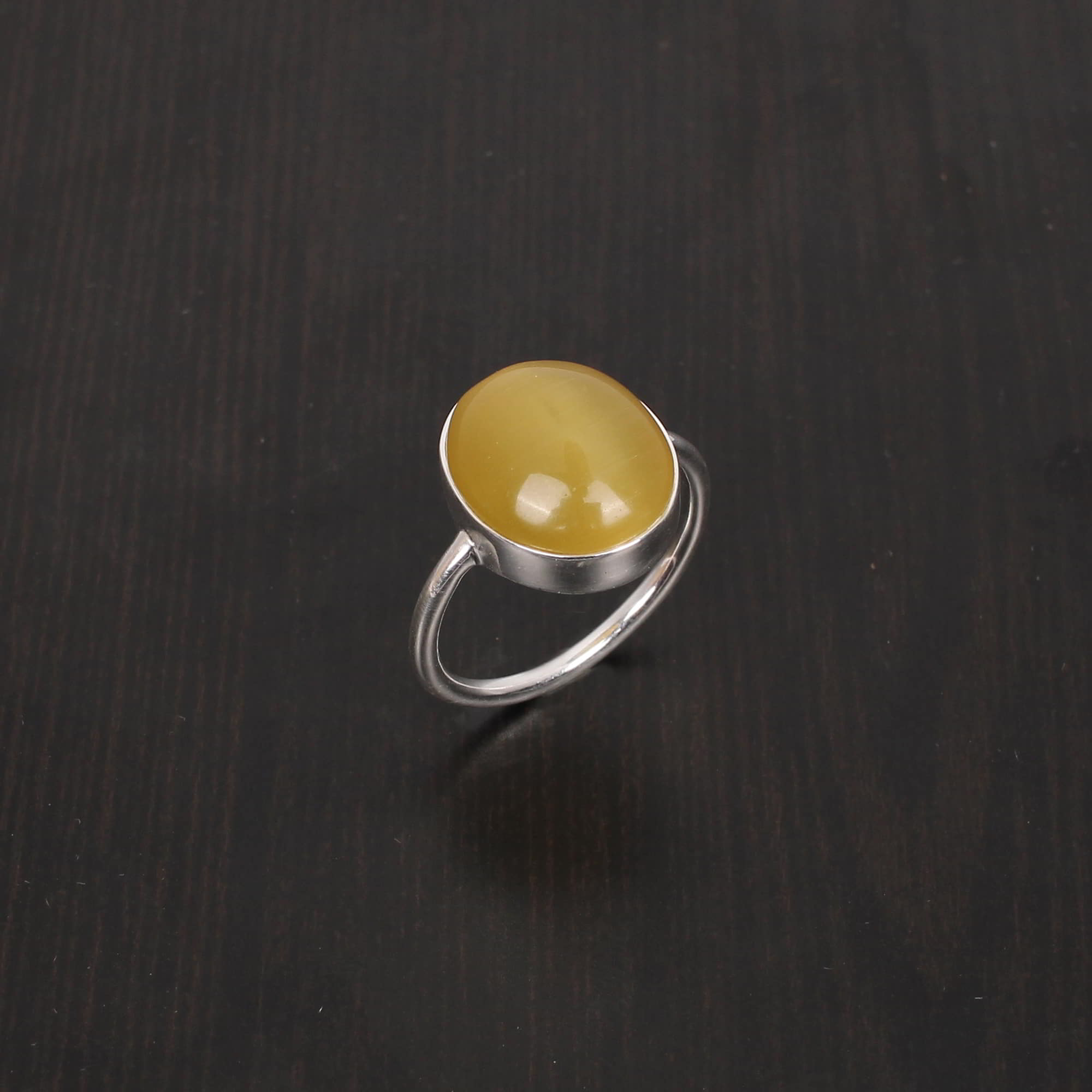 Yellow Chrysoberyl Cats Eye 15X13mm Round Cab 925 Sterling Silver Ring