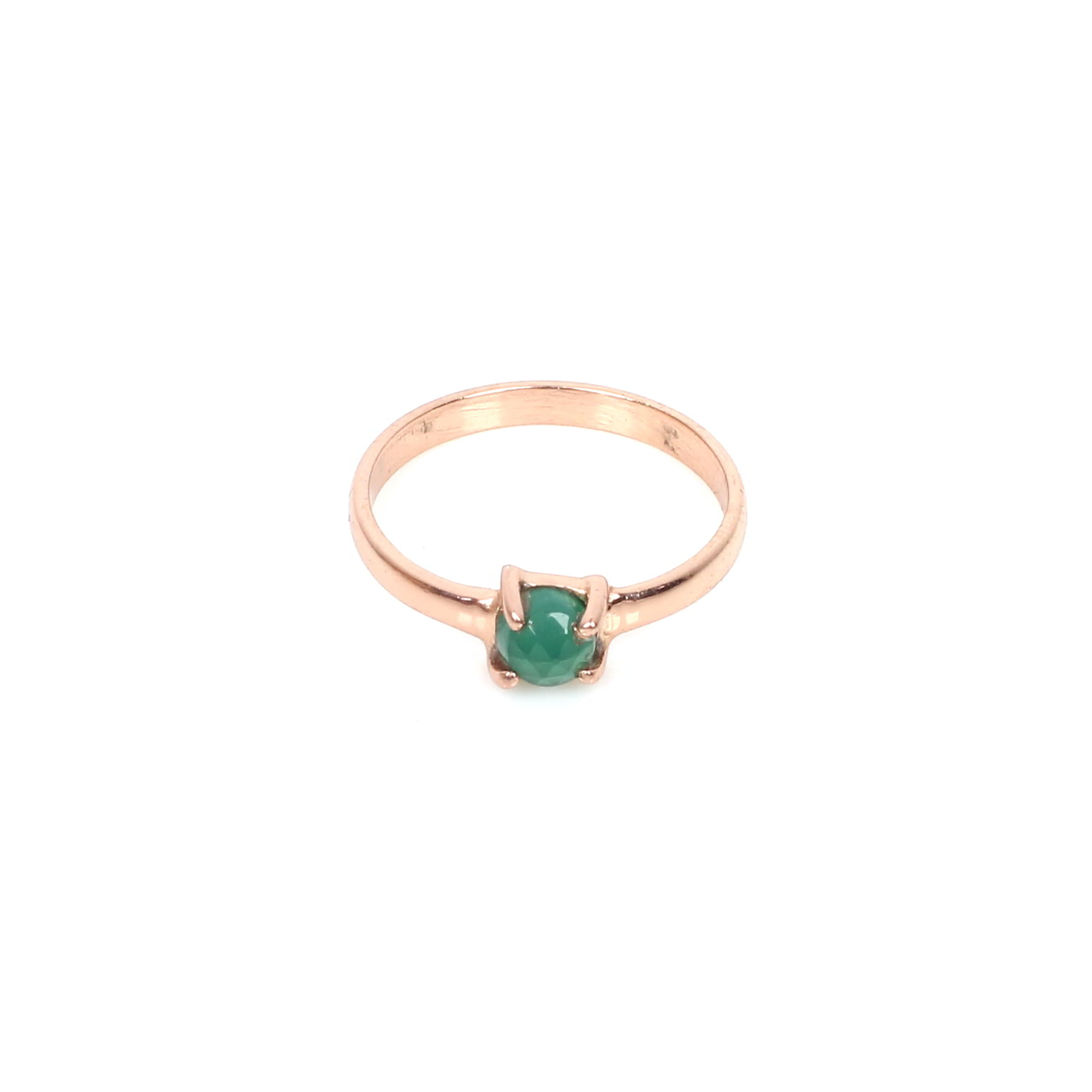 Green Onyx 4mm Round Rose Cut 925 Sterling Silver Ring
