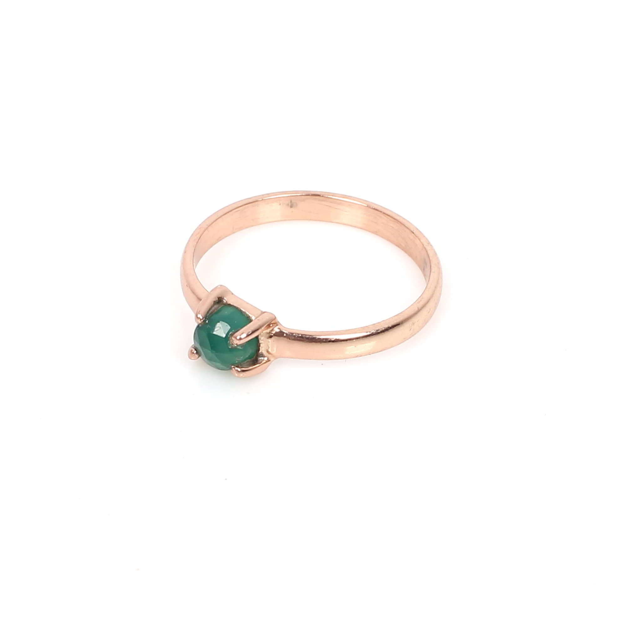Green Onyx 4mm Round Rose Cut 925 Sterling Silver Ring