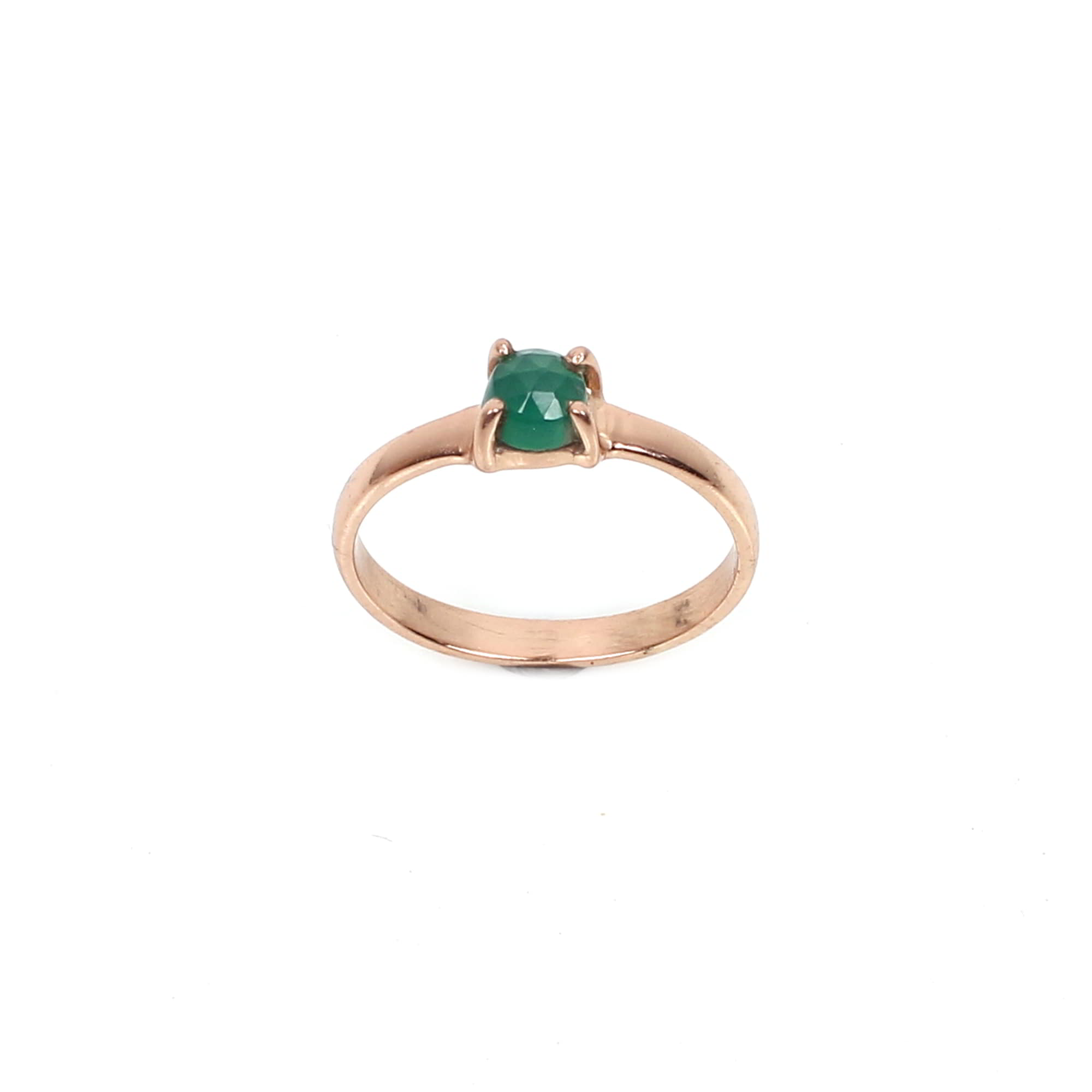 Green Onyx 4mm Round Rose Cut 925 Sterling Silver Ring