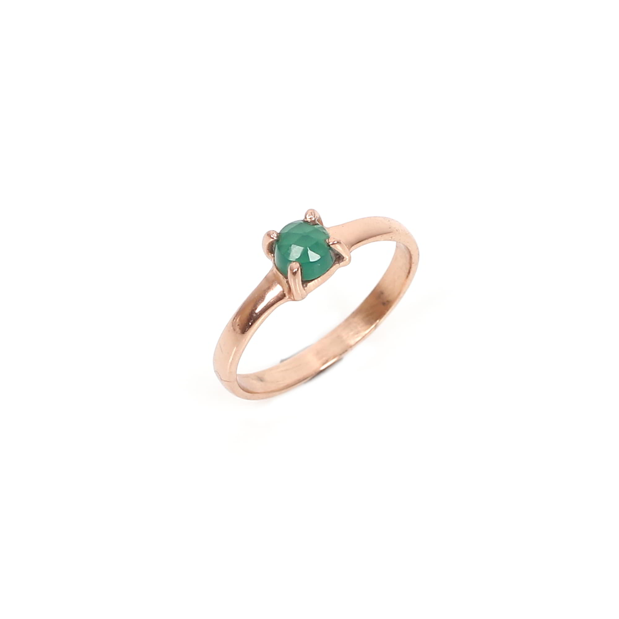 Green Onyx 4mm Round Rose Cut 925 Sterling Silver Ring