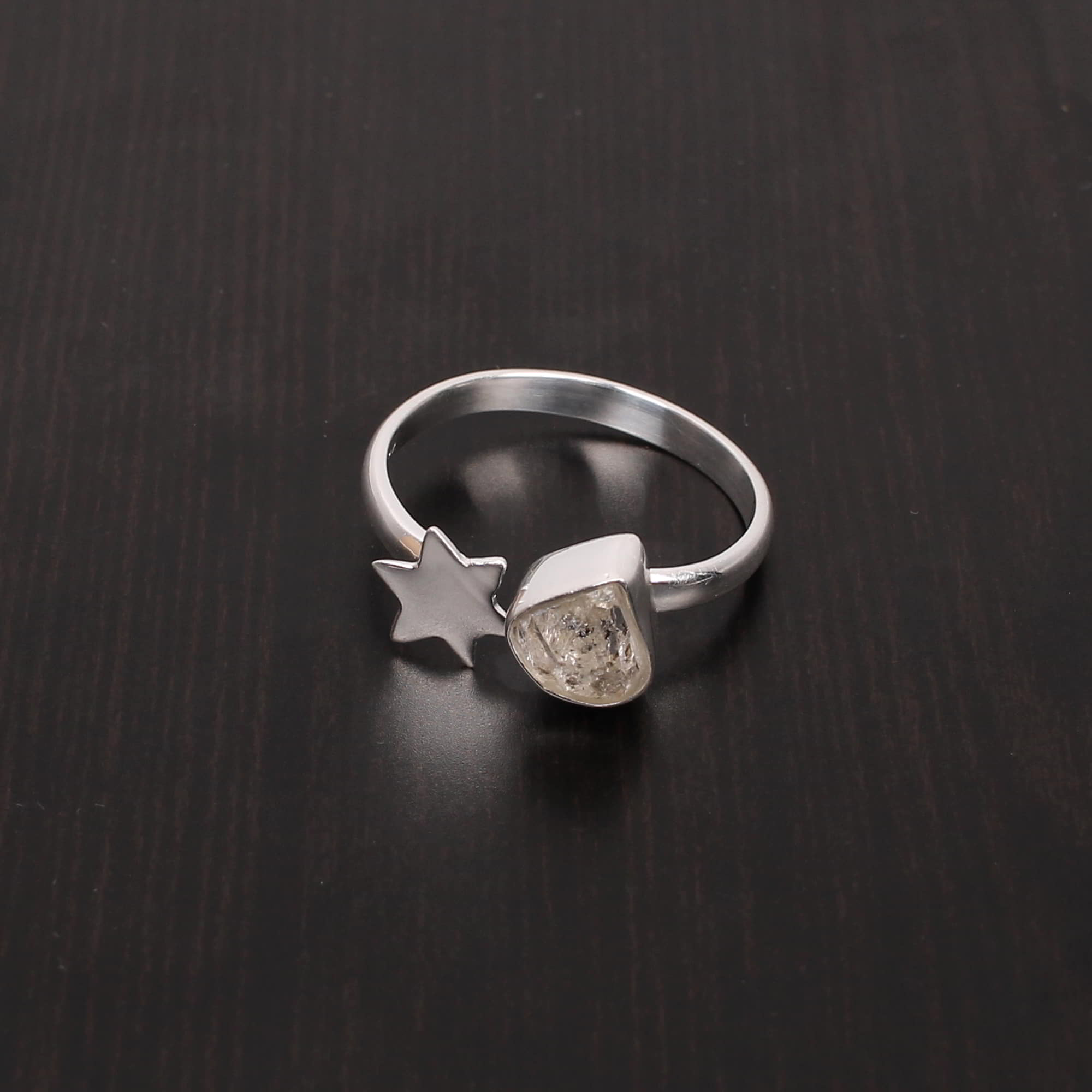 Natural Herkimer Diamond Fancy Rough 8x7mm 925 Sterling Silver Ring