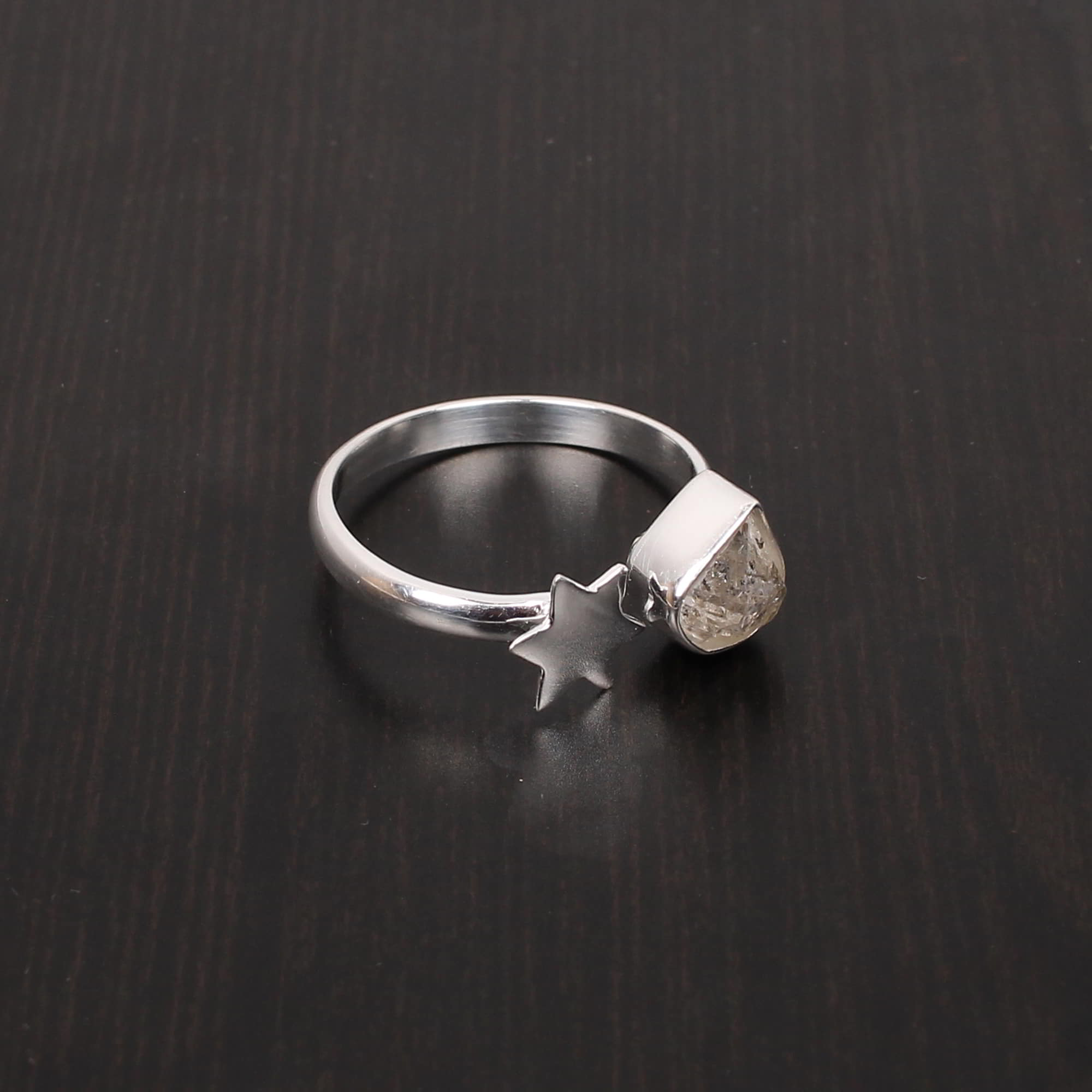 Natural Herkimer Diamond Fancy Rough 8x7mm 925 Sterling Silver Ring