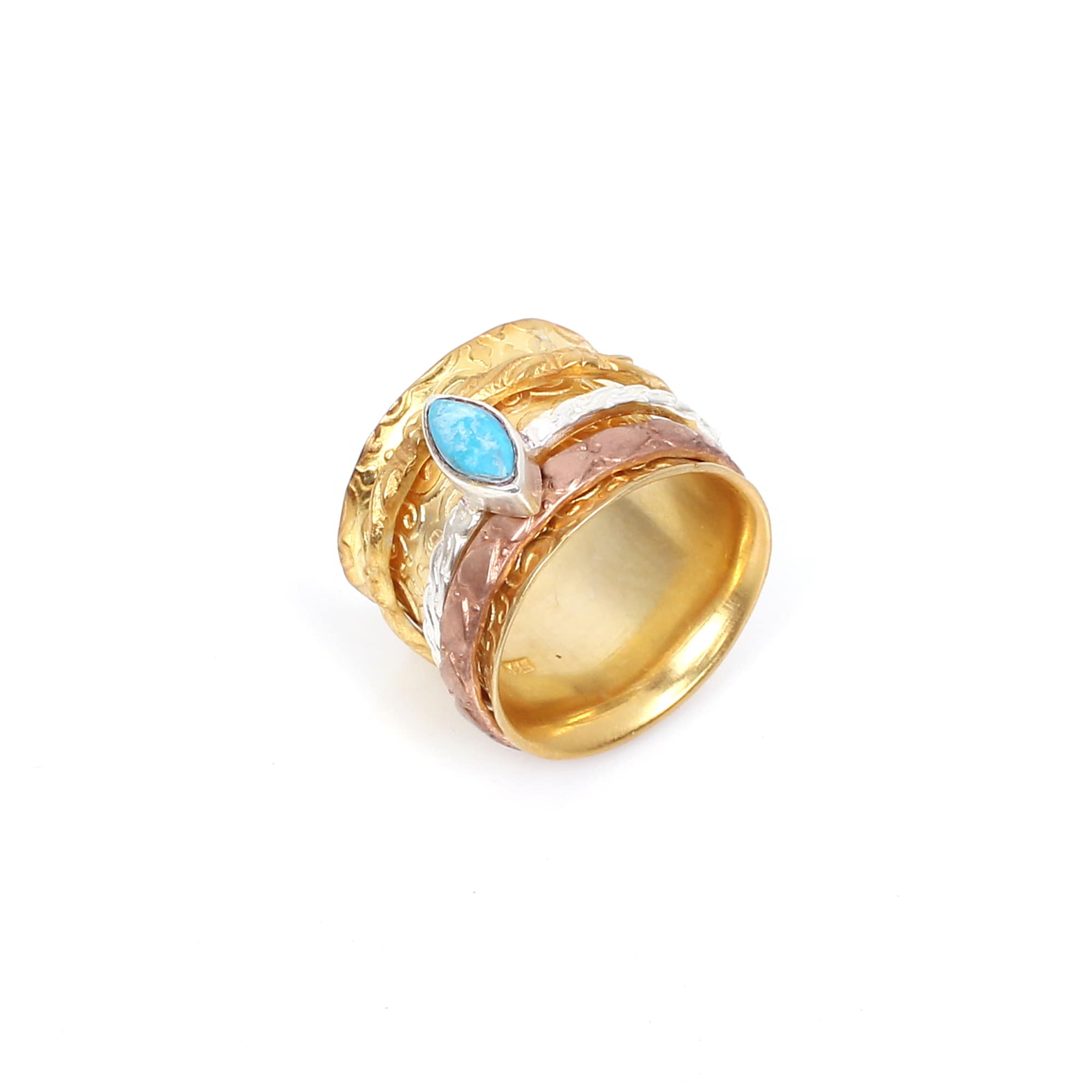 Turquoise 8x4mm Marquise Spinner Ring Wide 925 Sterling Silver Ring Beautiful Band Ring