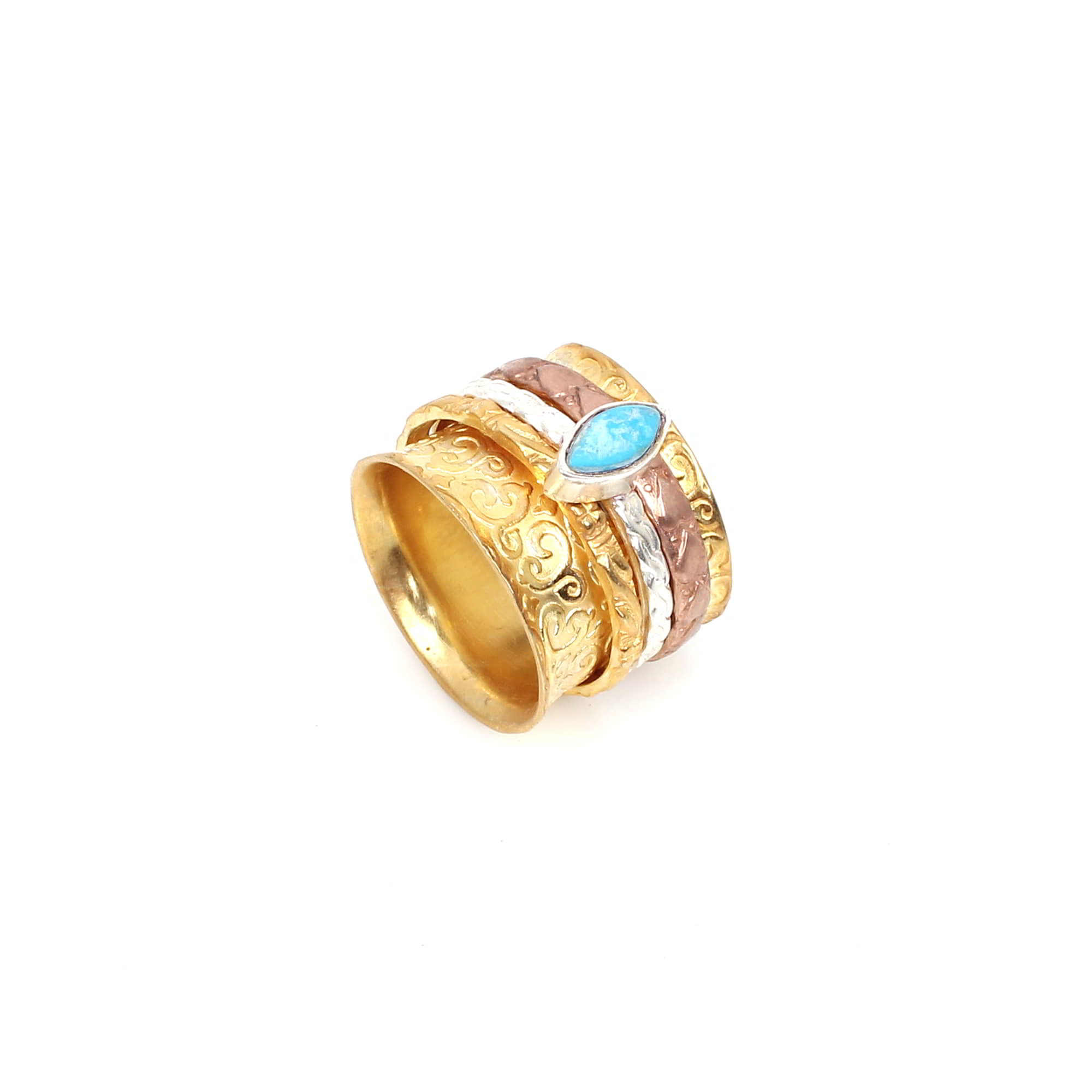 Turquoise 8x4mm Marquise Spinner Ring Wide 925 Sterling Silver Ring Beautiful Band Ring