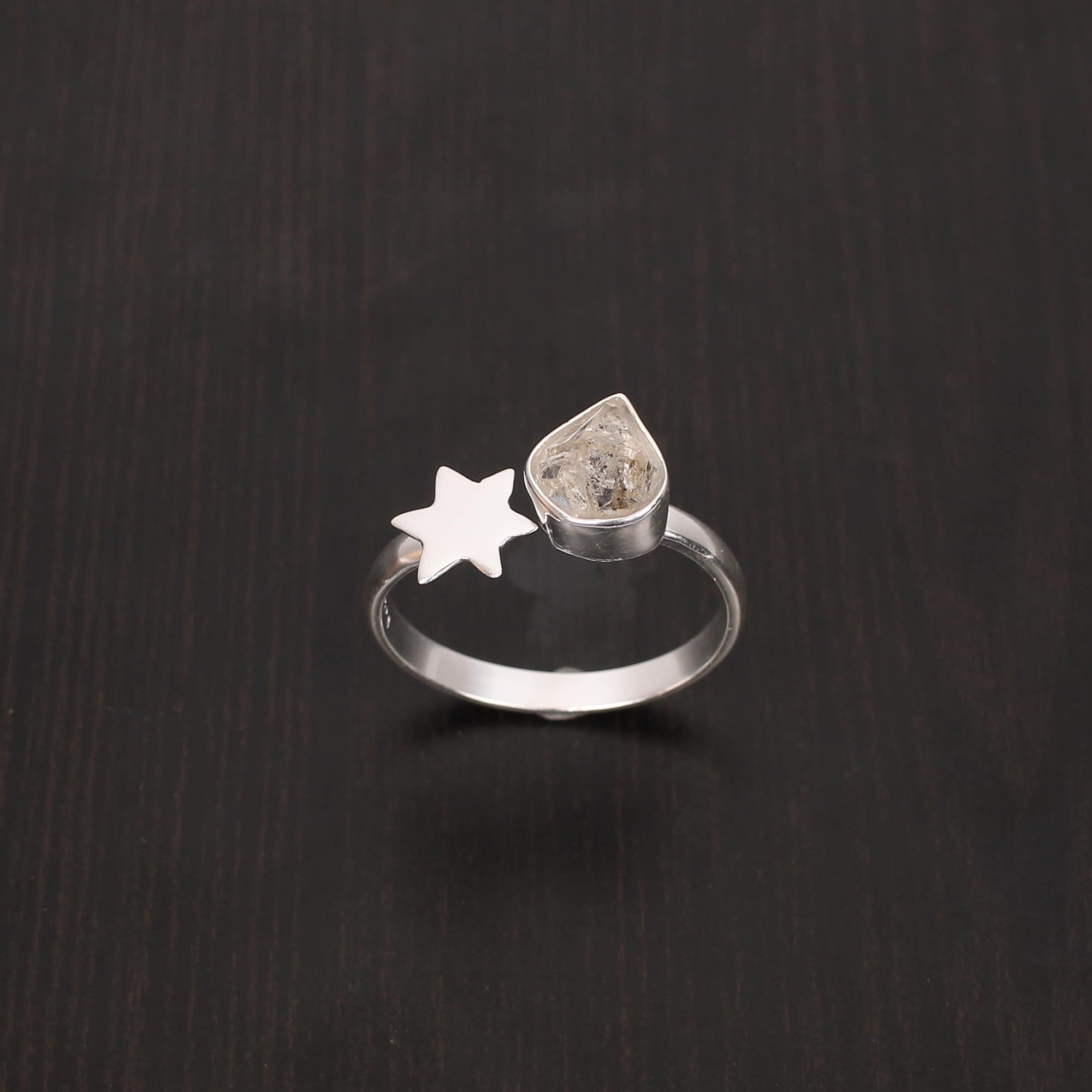 Natural Herkimer Diamond Fancy Rough 8x7mm 925 Sterling Silver Ring