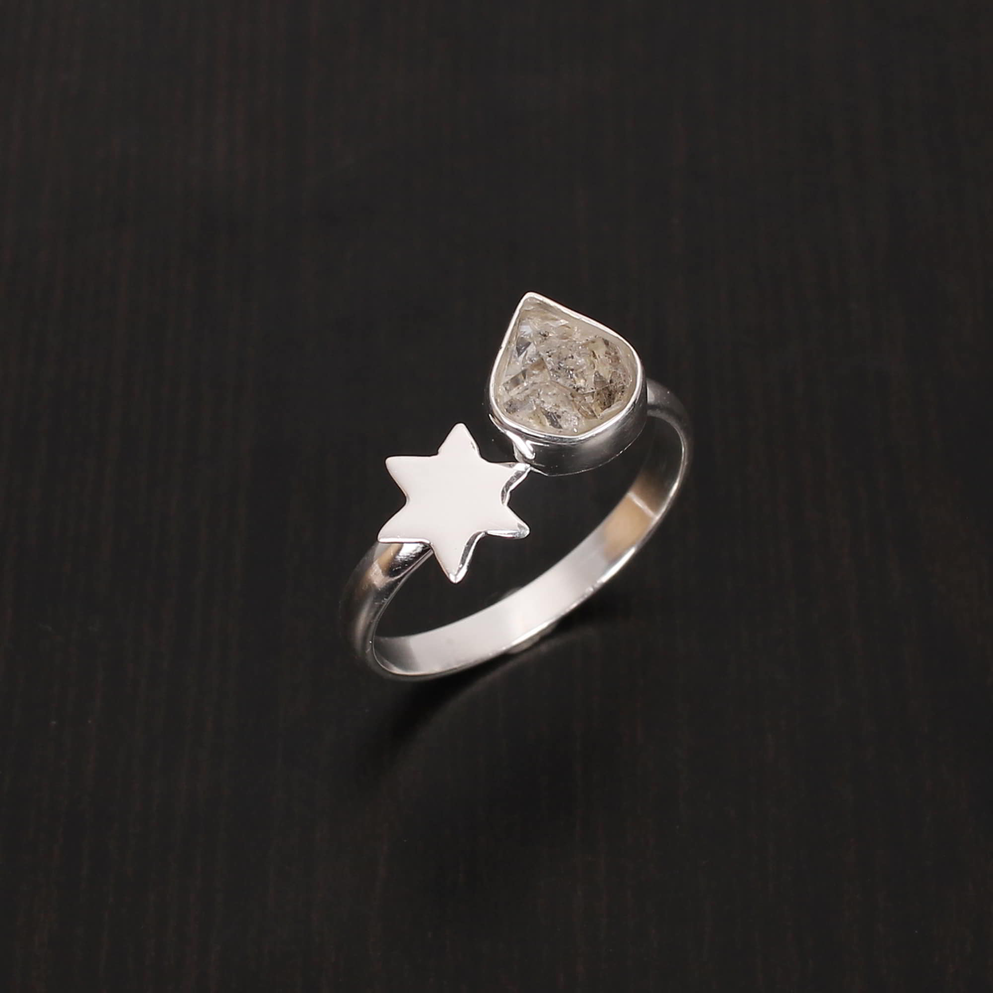 Natural Herkimer Diamond Fancy Rough 8x7mm 925 Sterling Silver Ring