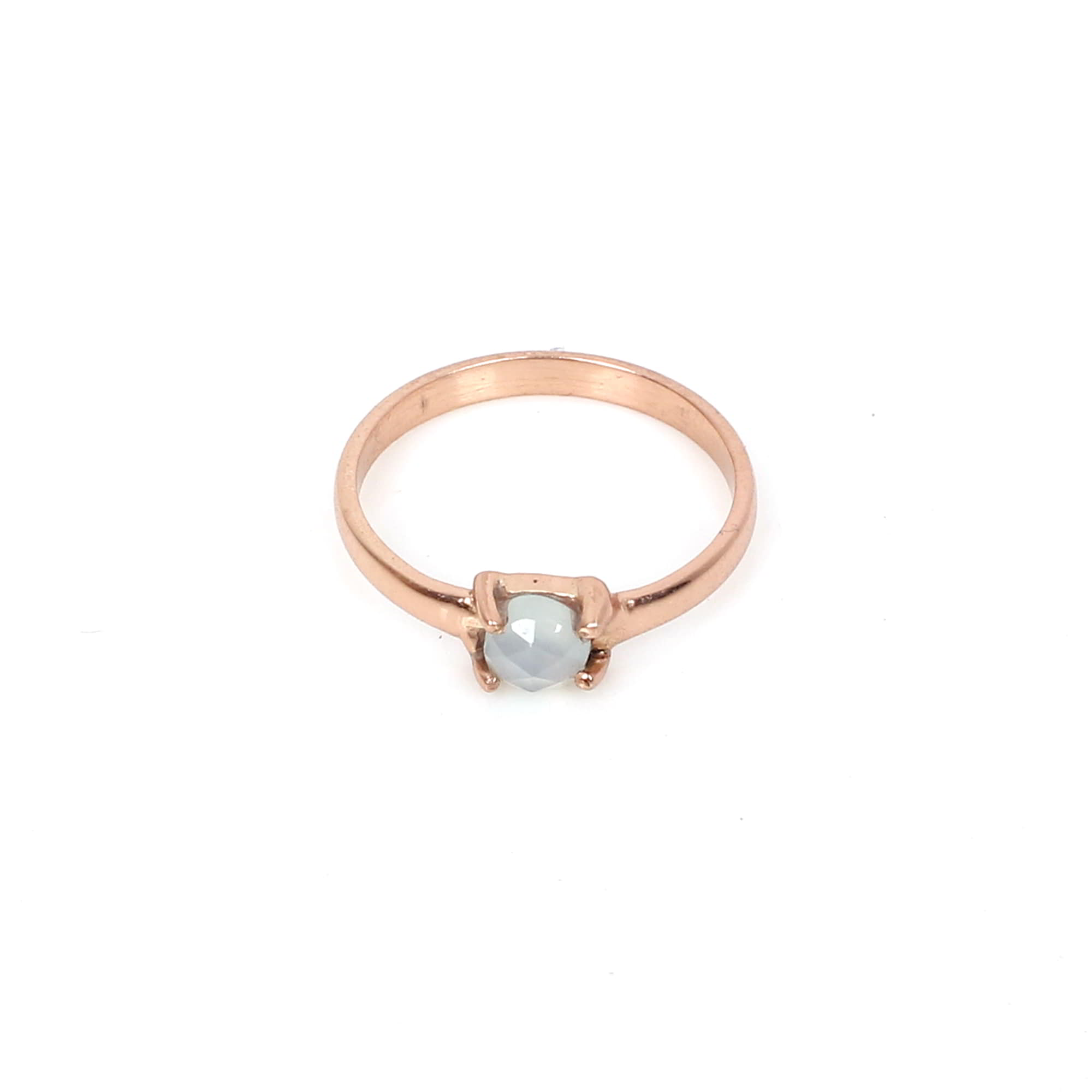 Aqua Chalcedony 4mm Round Rose Cut 925 Sterling Silver Ring