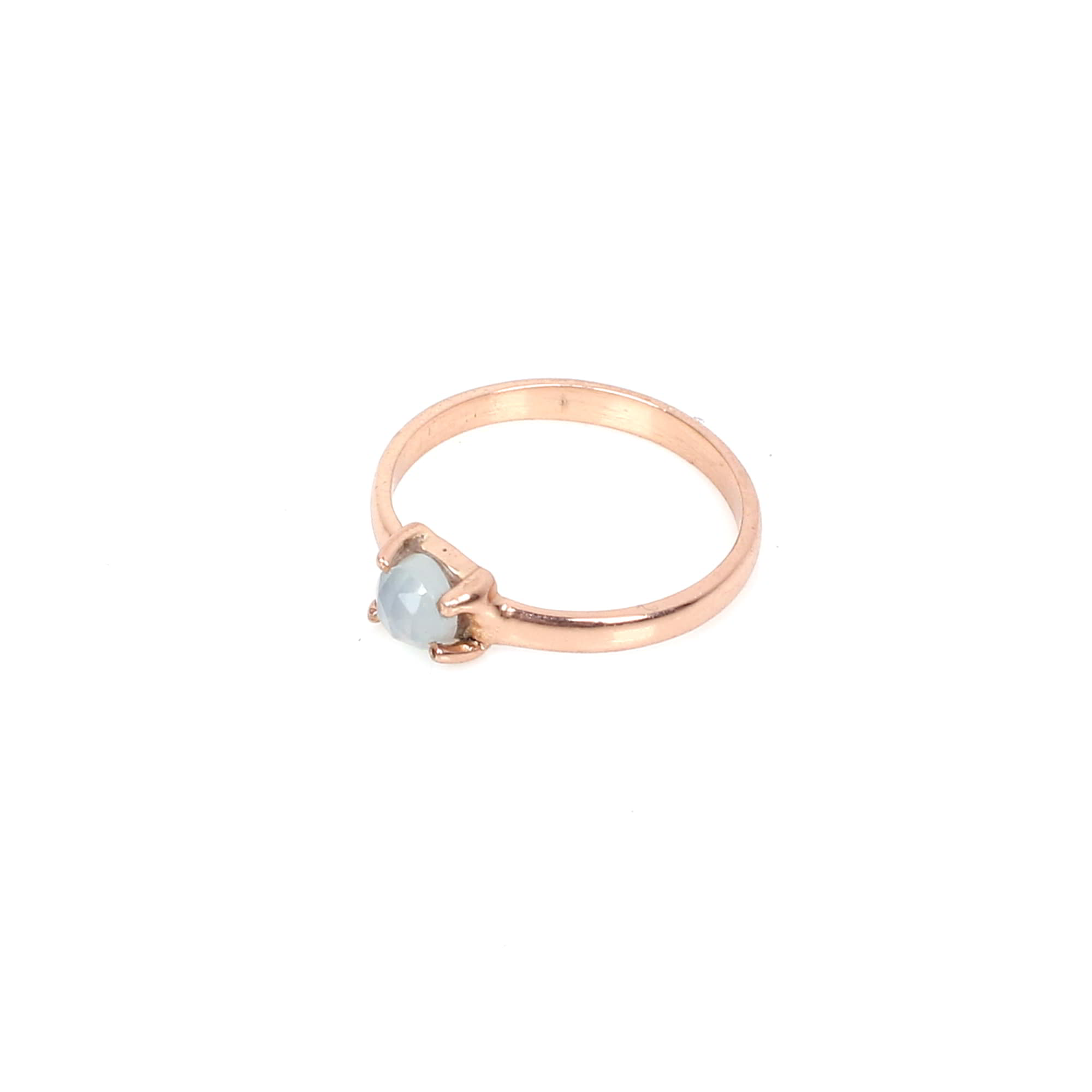 Aqua Chalcedony 4mm Round Rose Cut 925 Sterling Silver Ring