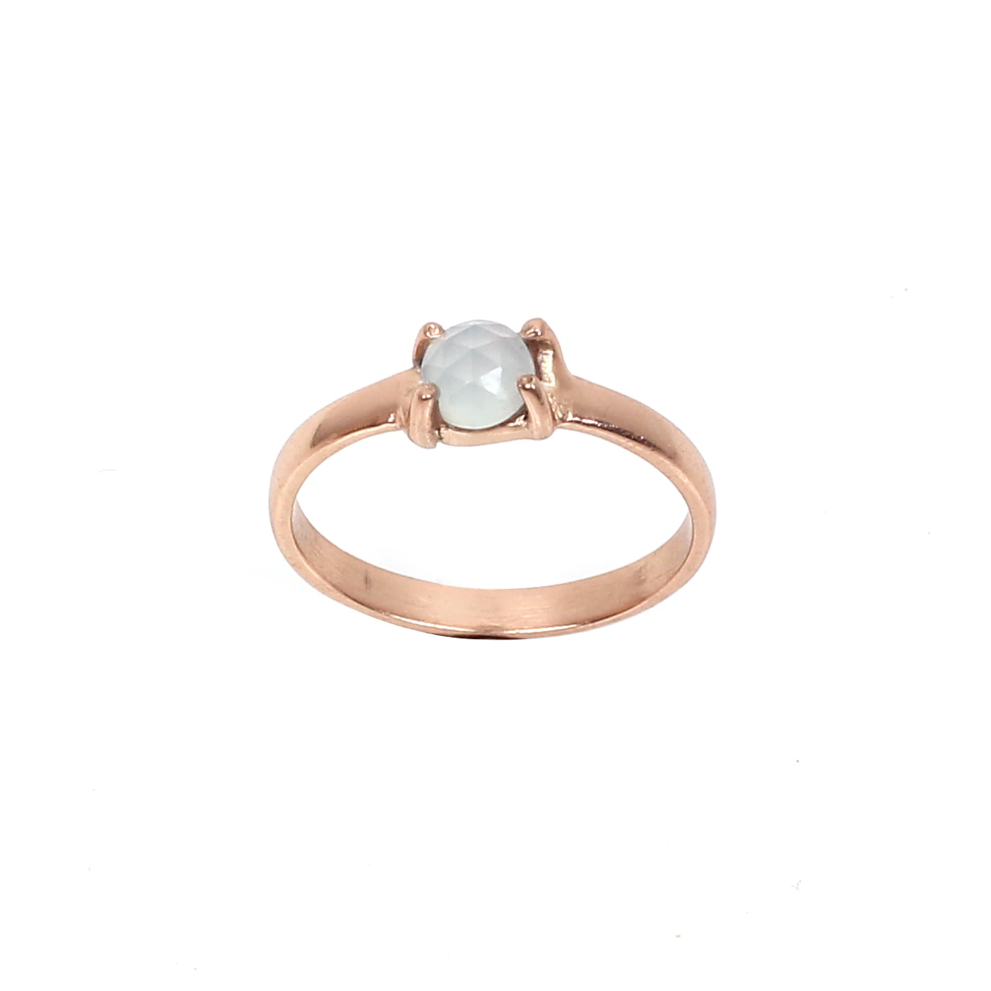 Aqua Chalcedony 4mm Round Rose Cut 925 Sterling Silver Ring