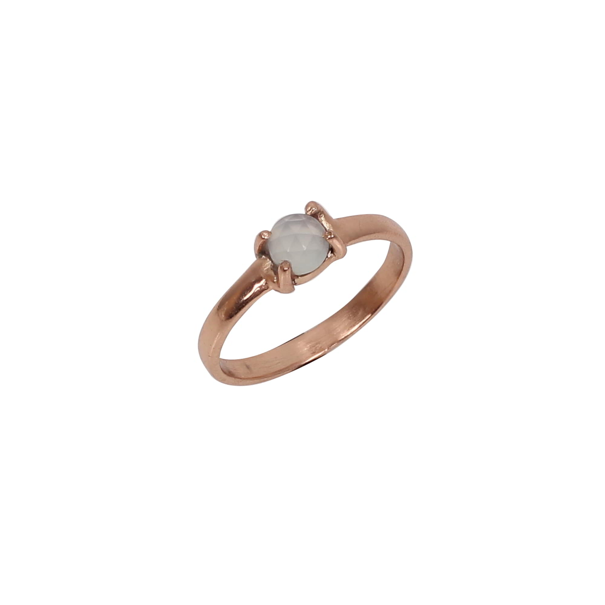 Aqua Chalcedony 4mm Round Rose Cut 925 Sterling Silver Ring