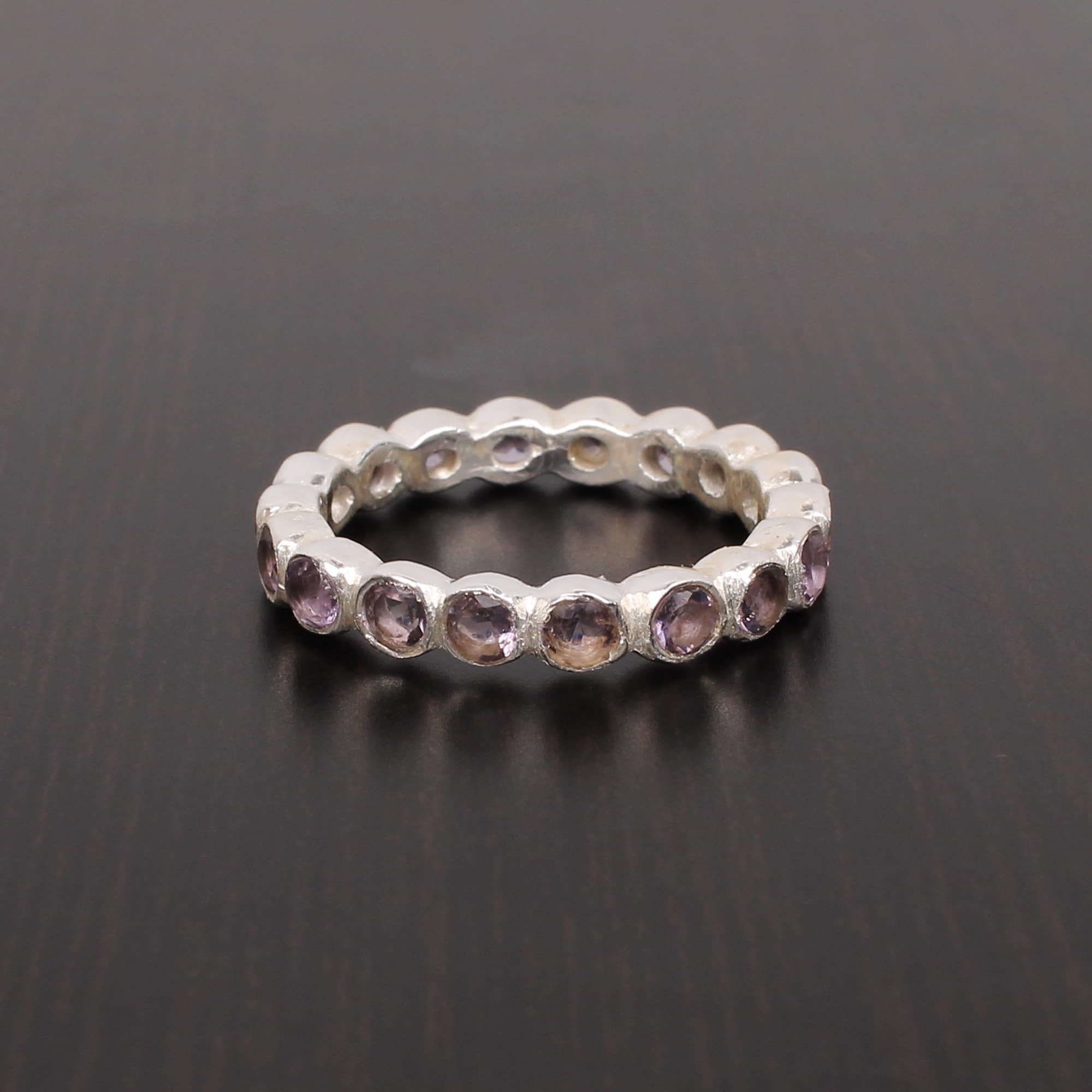 Purple Amethyst 3mm Round Cut 925 Sterling Silver Eternity Ring