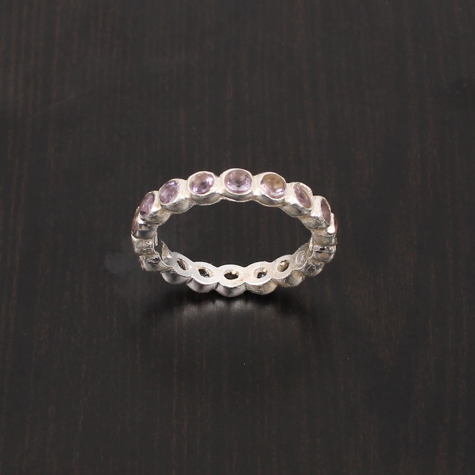 Purple Amethyst 3mm Round Cut 925 Sterling Silver Eternity Ring