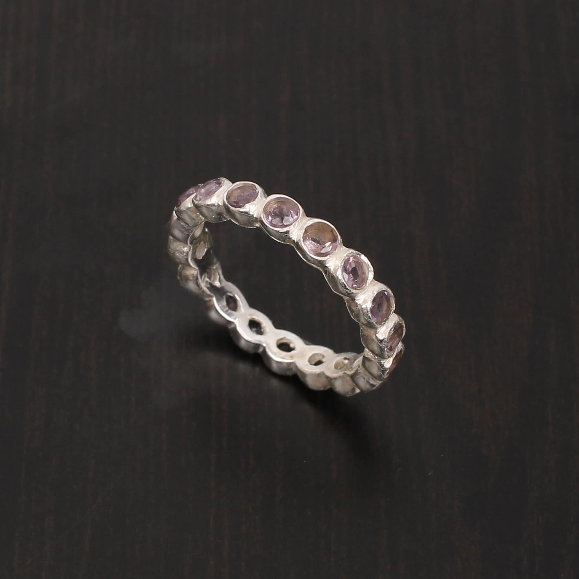 Purple Amethyst 3mm Round Cut 925 Sterling Silver Eternity Ring
