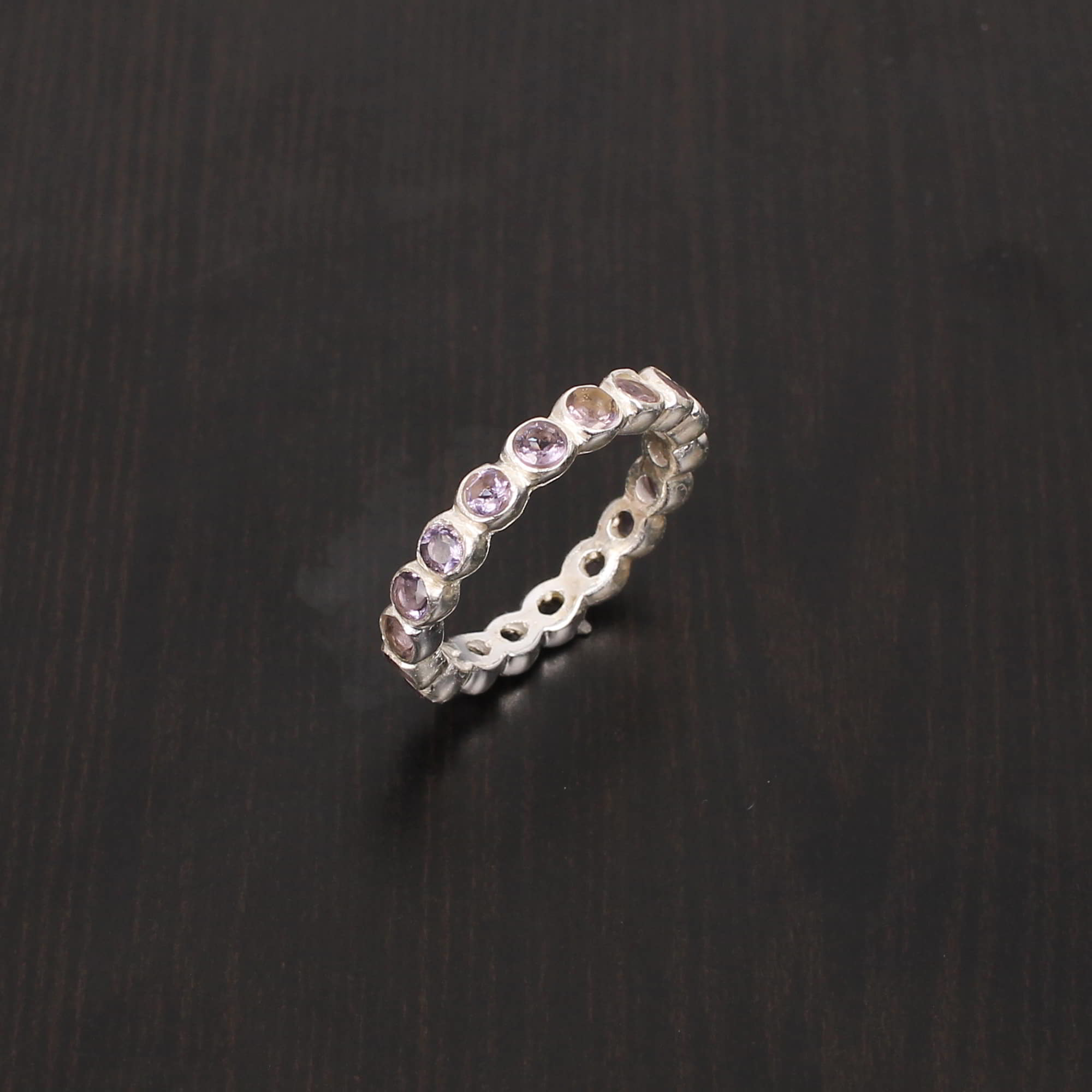 Purple Amethyst 3mm Round Cut 925 Sterling Silver Eternity Ring