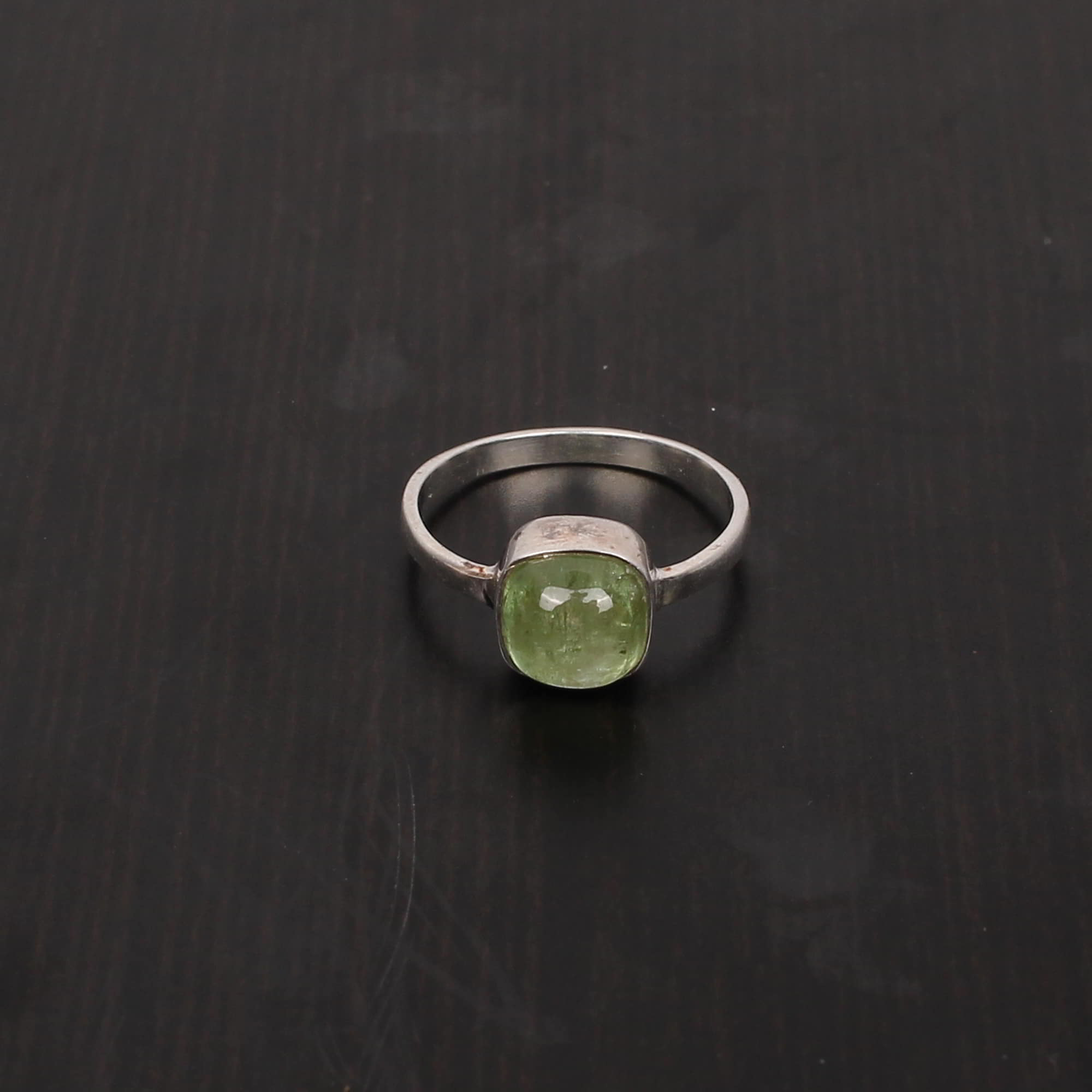 Natural Green Tourmaline 7x7mm Cushion Cab 925 Sterling Silver Ring
