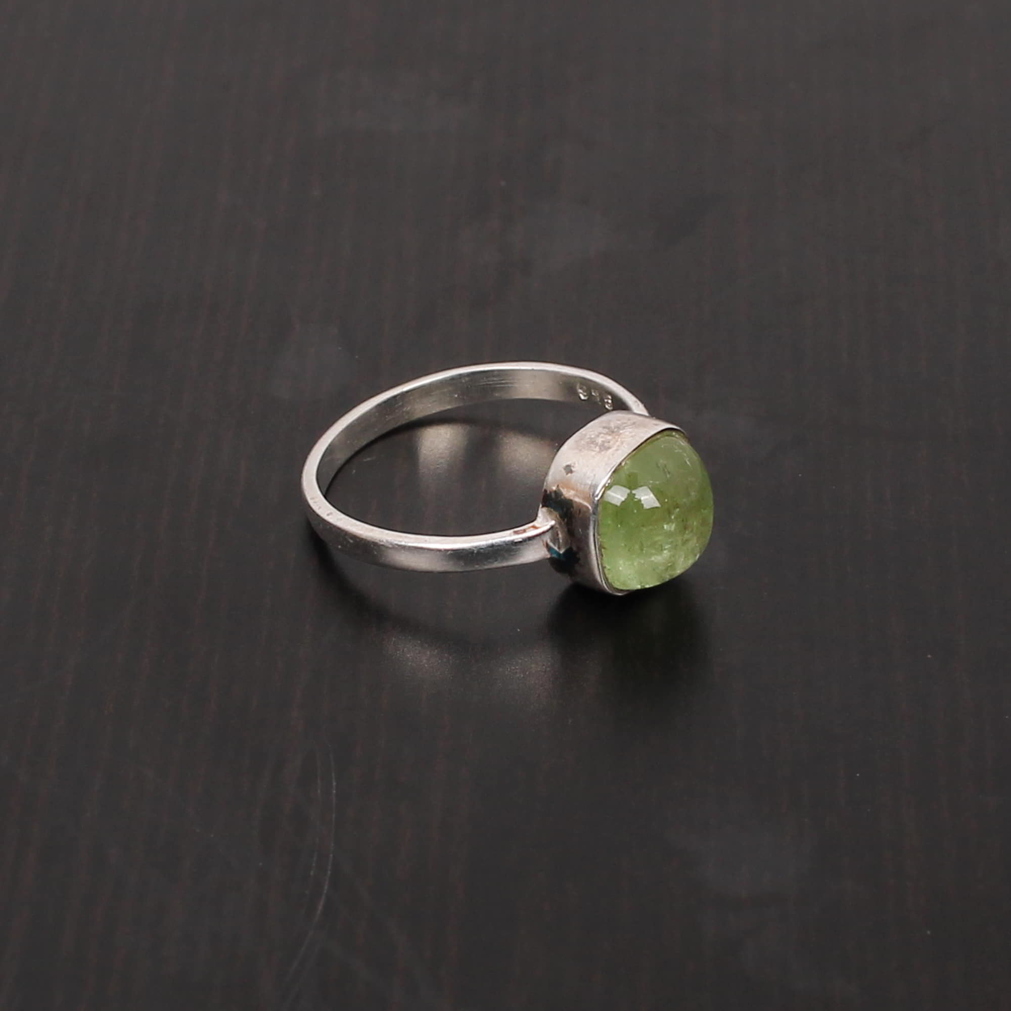 Natural Green Tourmaline 7x7mm Cushion Cab 925 Sterling Silver Ring