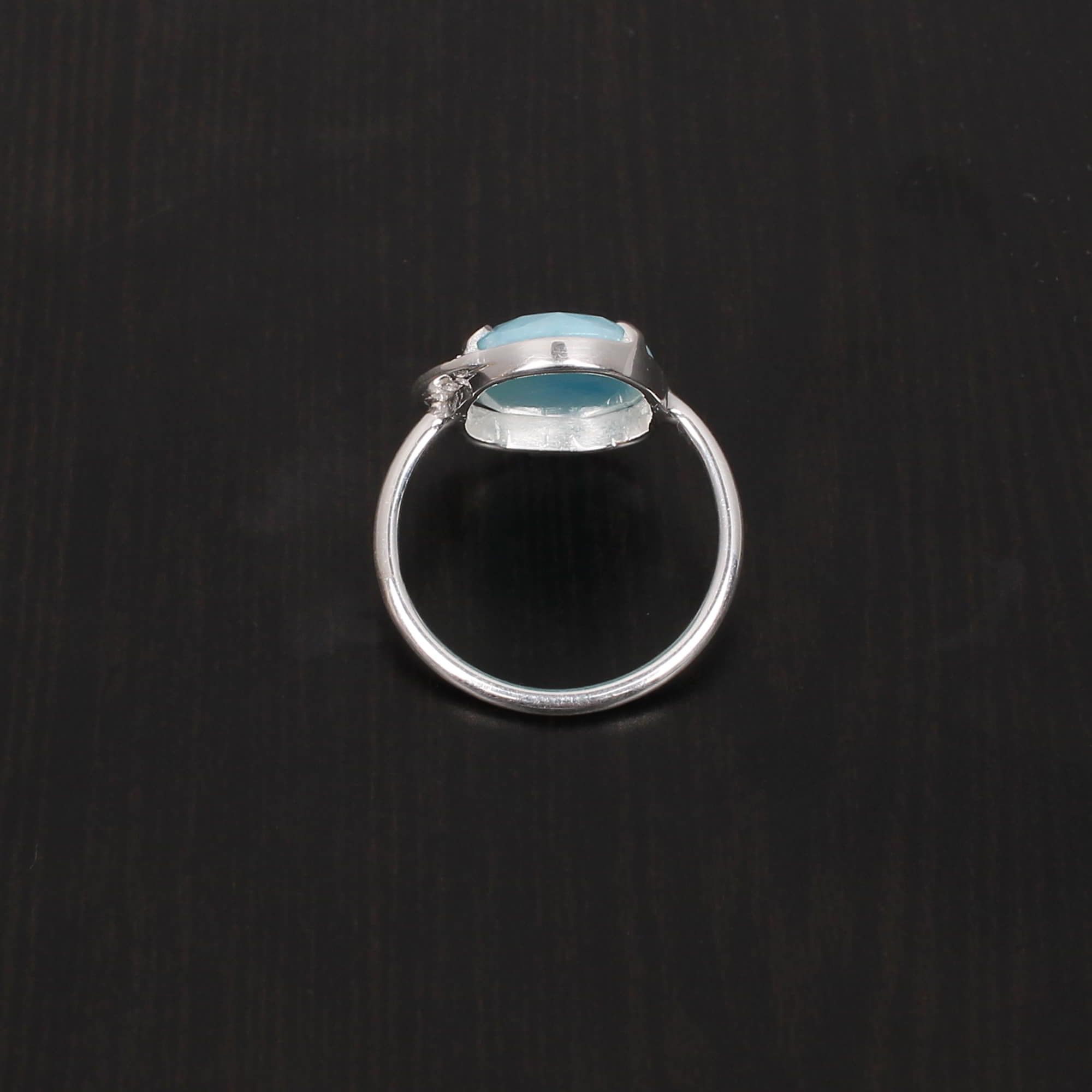 Natural Larimar and Cubic Zircon 15x12mm1mm Fancy Rose Cut Round Cut 925 Sterling Silver Ring